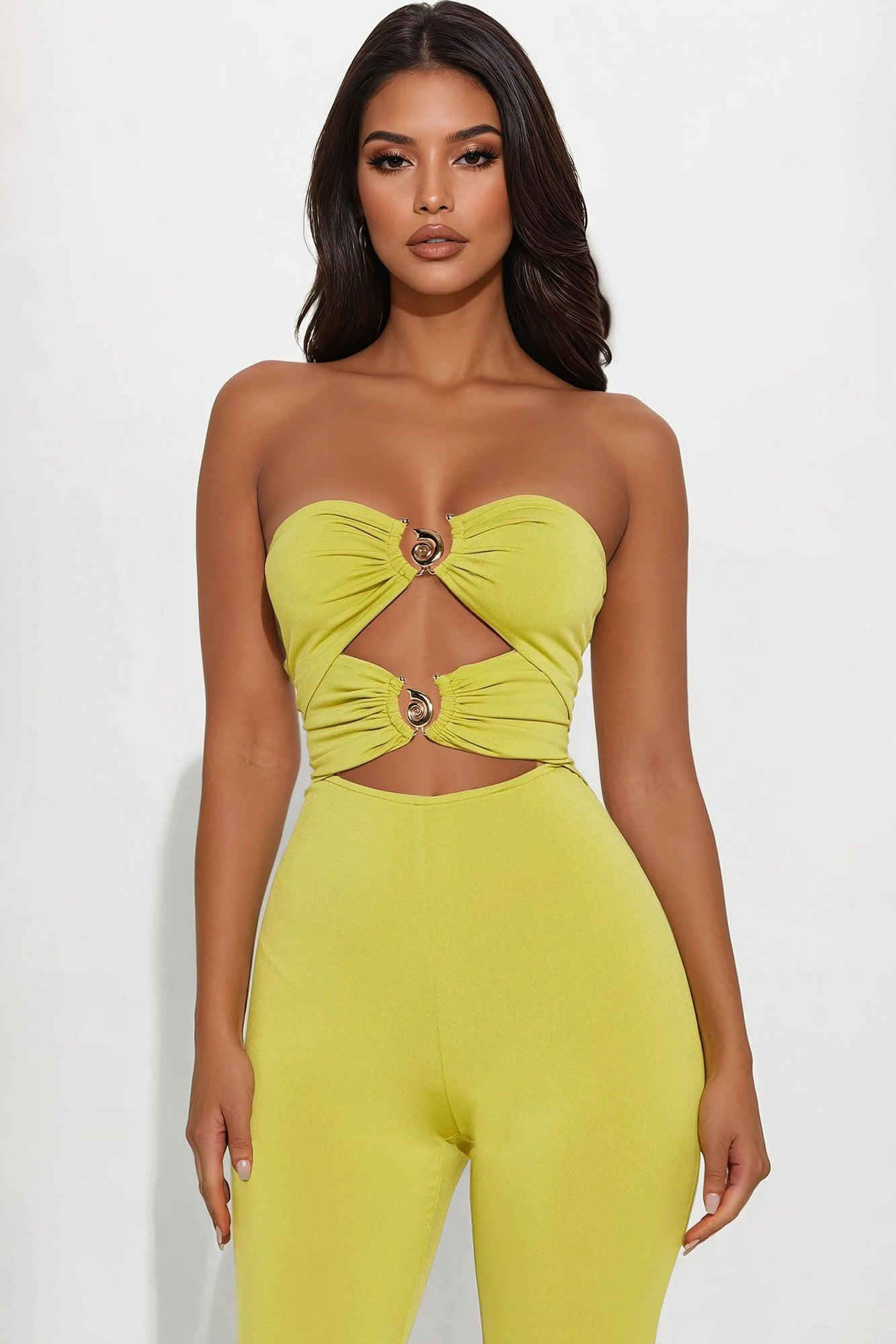Josephine Strapless Wide Leg Jumpsuit - Chartreuse Product Image