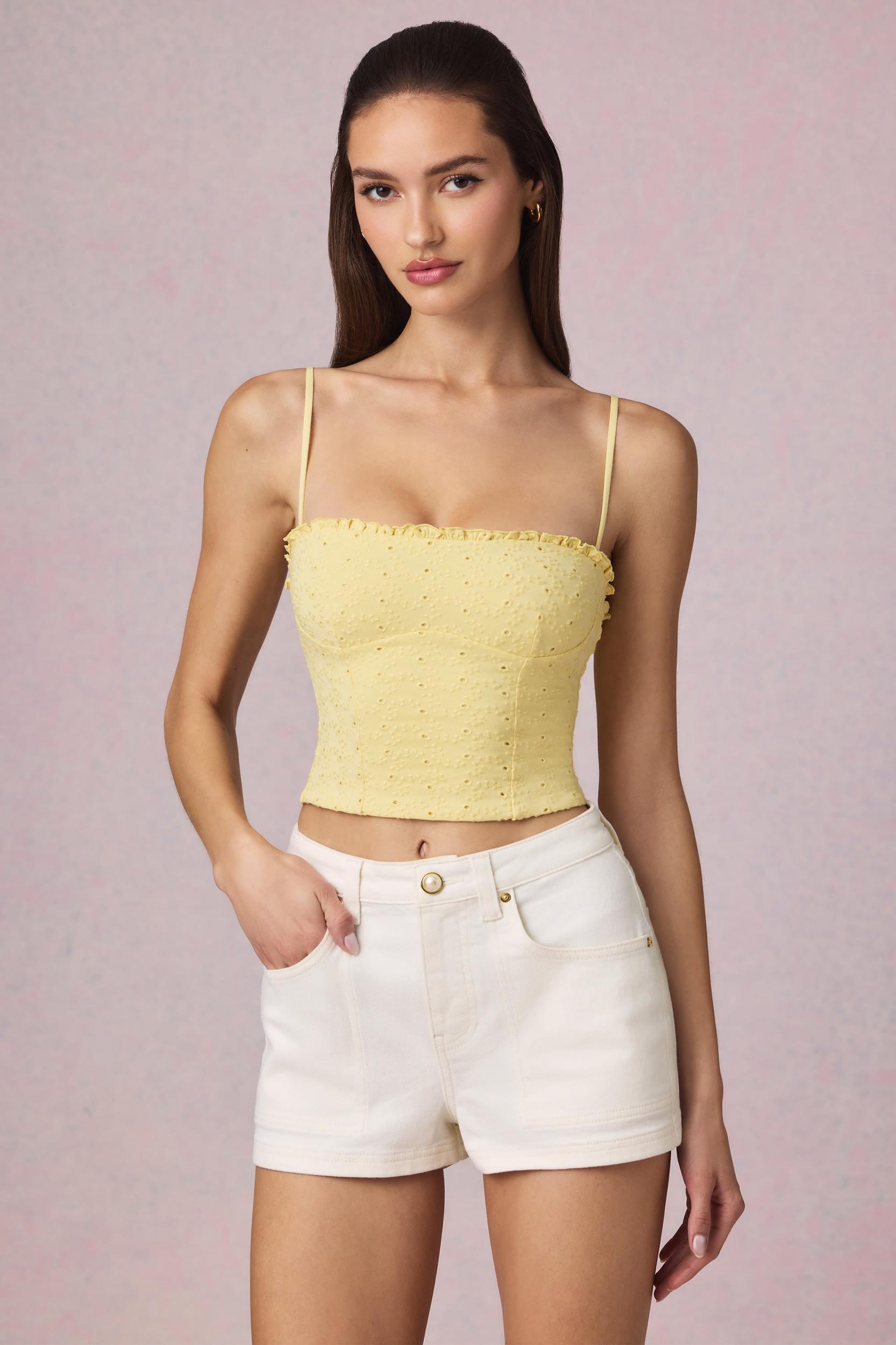 High-Waist A-Line Shorts in Ecru Wash Product Image