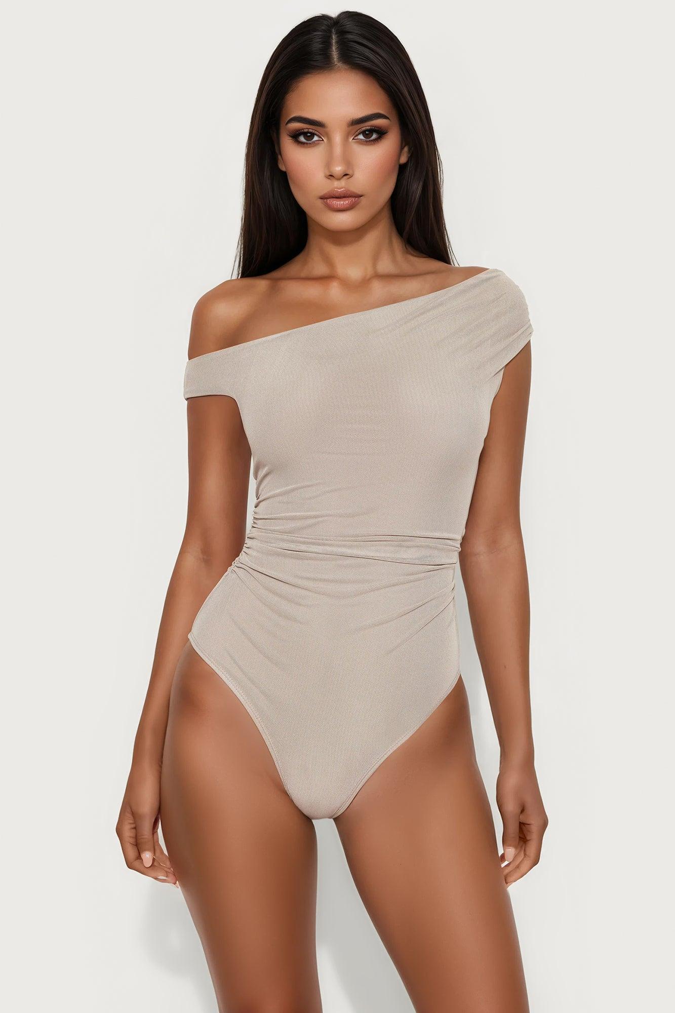 Vivienne Mesh Solid Bodysuit - Stone Product Image