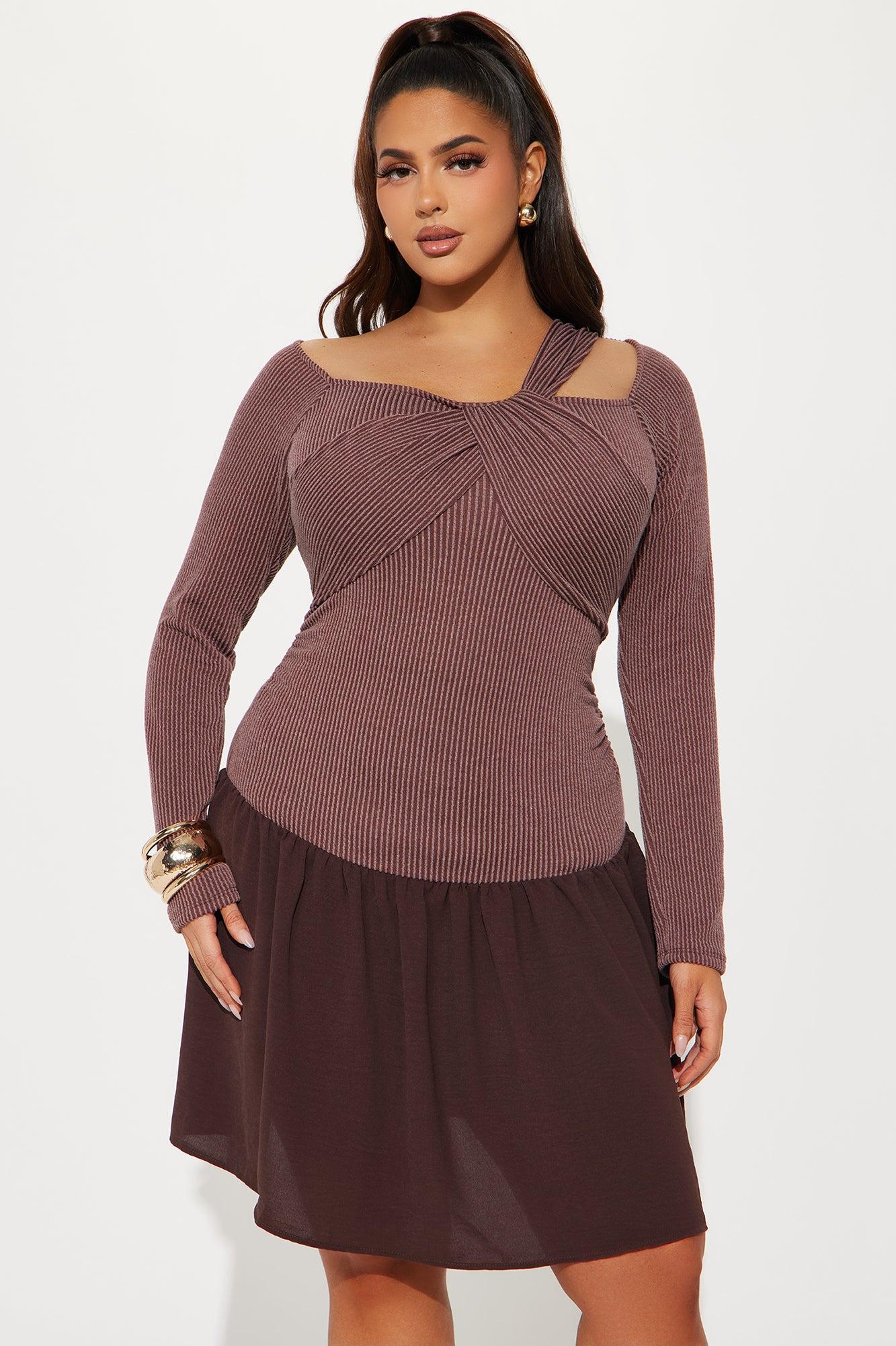 Inella Ribbed Mini Dress - Chocolate/Combo Product Image