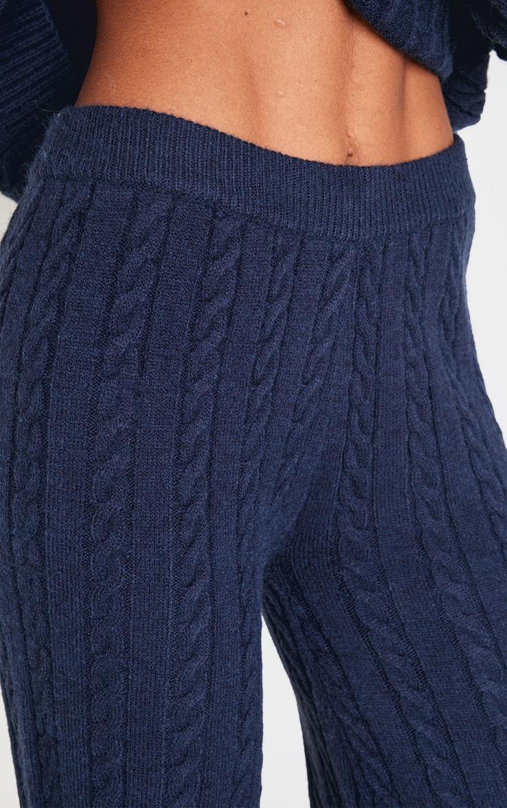 Navy Cable Knit Wide Leg Pants Product Image