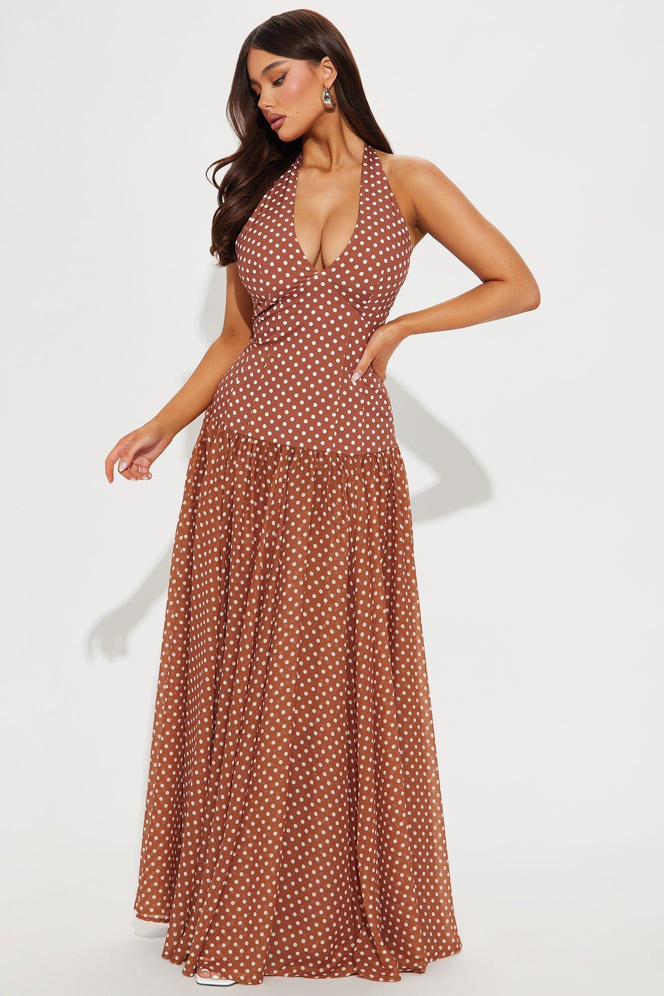 Frankie Polka Dot Drop Waist Maxi Dress - Brown/combo Product Image