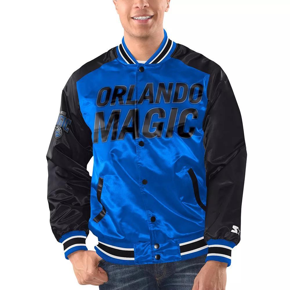 Men's Starter Blue/Black Orlando Magic Renegade Satin Full-Snap Varsity Jacket, Size: Small, Mag Blue Product Image