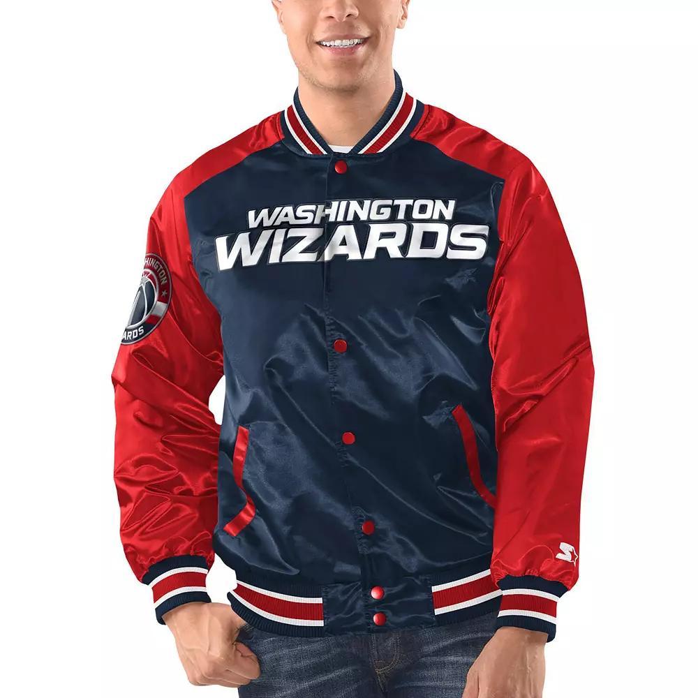 Men's Starter Navy/Red Washington Wizards Renegade Satin Full-Snap Varsity Jacket, Size: 2XL, Wiz Blue Product Image