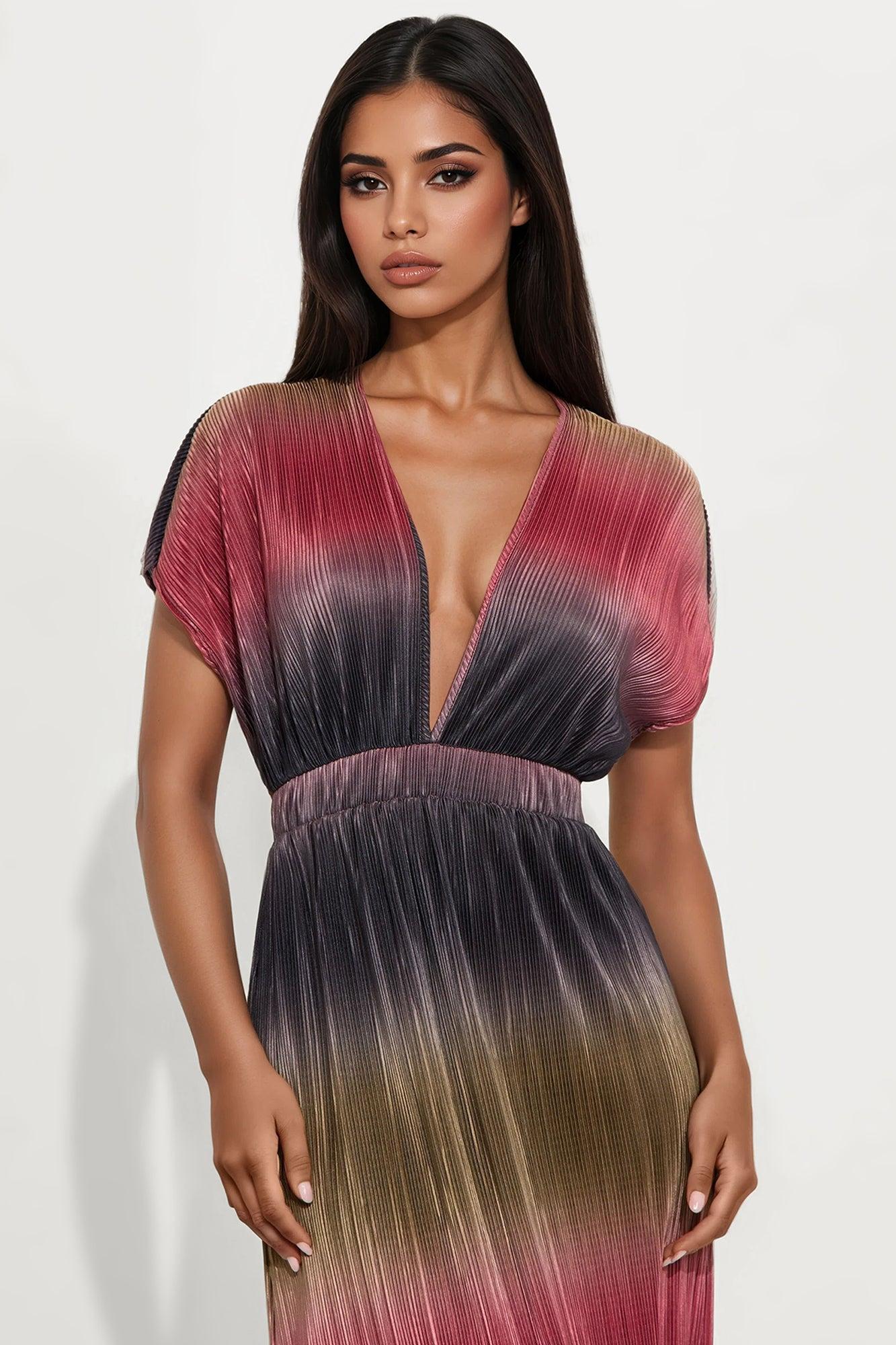 Mercedes Plisse Maxi Dress - Olive/combo Product Image