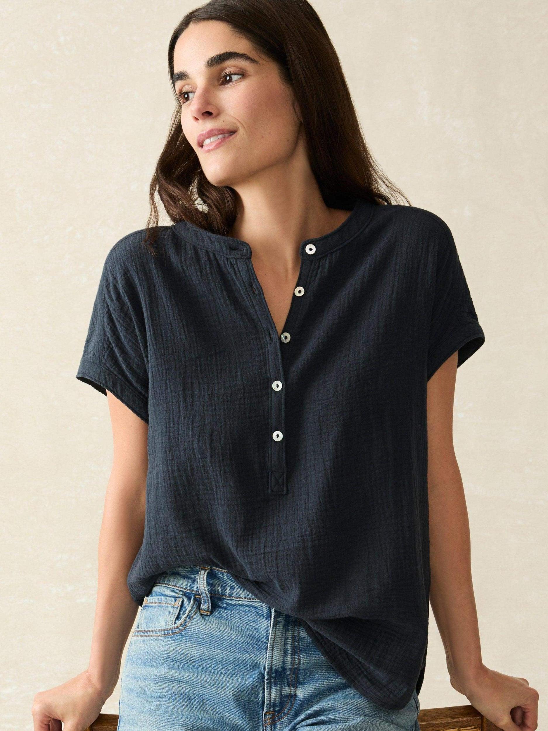 Dream Cotton Gauze Desmond Top - Navy Female Product Image