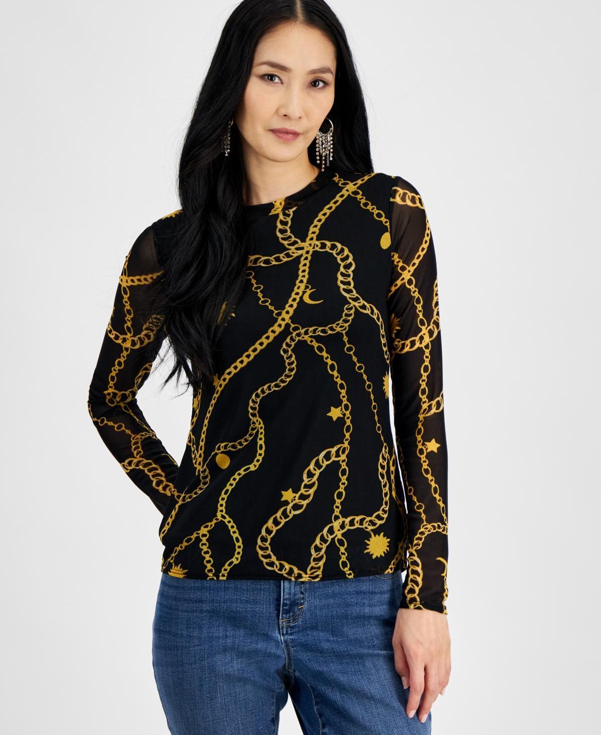 I.n.c. International Concepts Womens Printed Mesh Top, Created for Macys Product Image