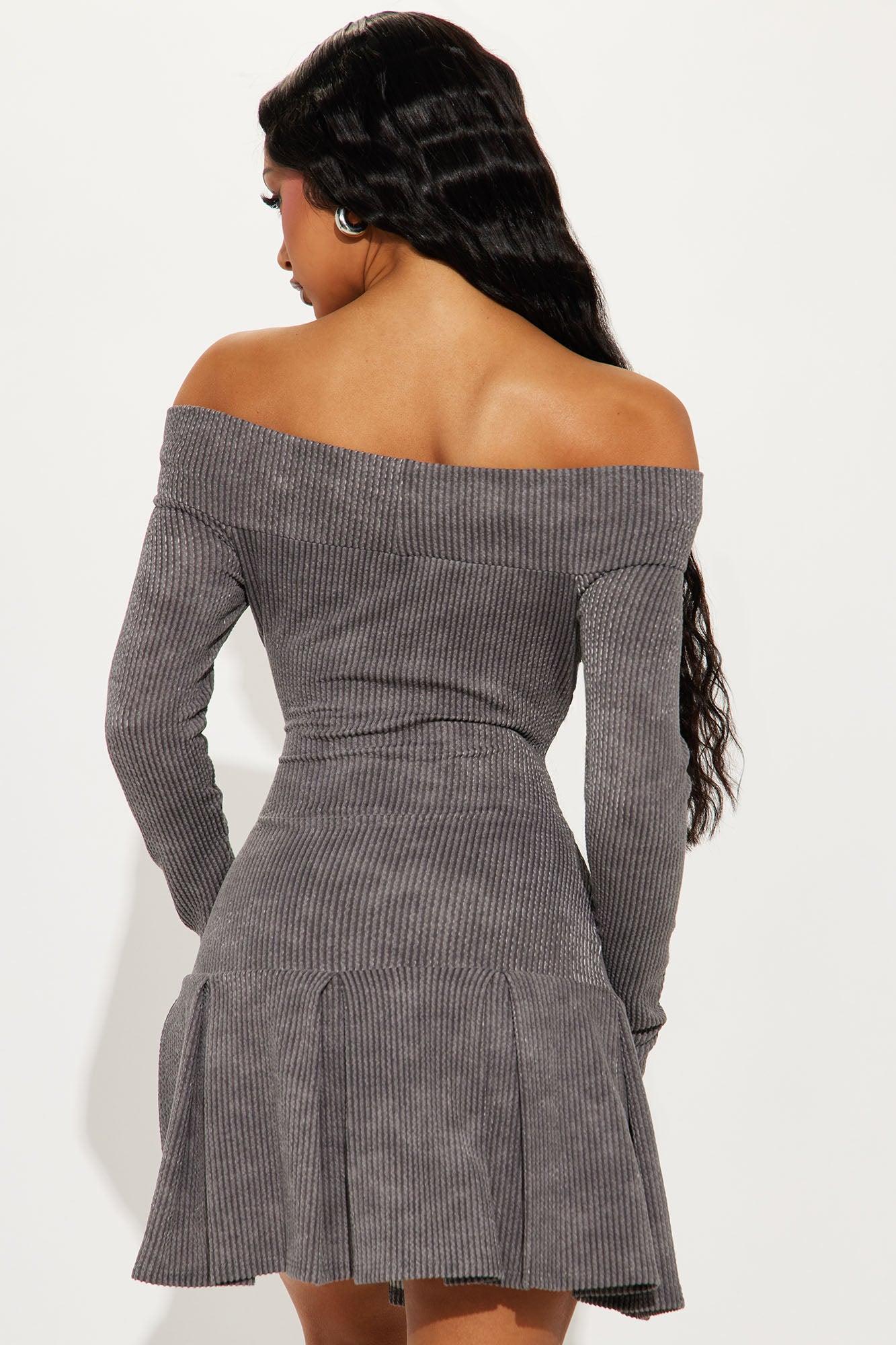 Reina Washed Ribbed Micro Mini Dress - Charcoal Product Image