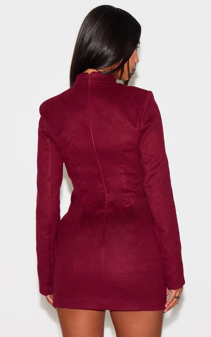 Burgundy Brushed Woven Long Sleeve Button Detail Mini Dress Product Image