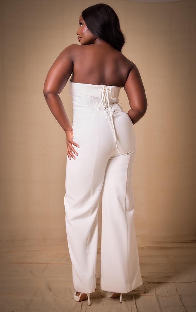 Premium Plus White Woven Bandeau Wide Leg Jumpsuit Product Image