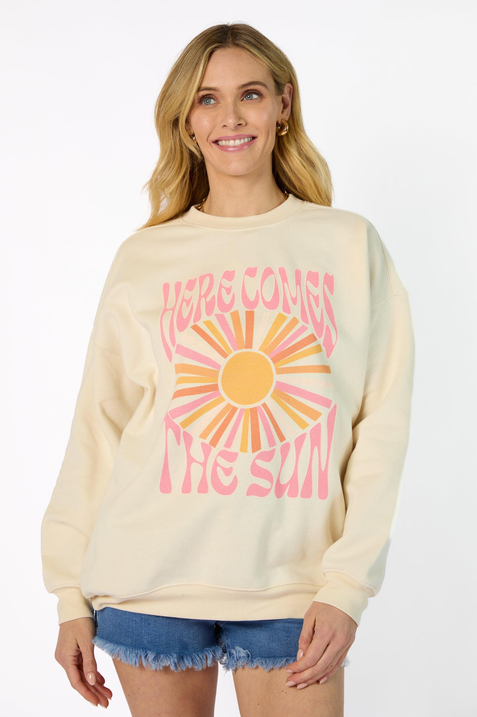 Here Comes The Sun Burst Cream Graphic Sweatshirt Product Image