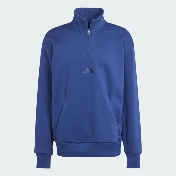 adidas ALL SZN Fleece 1/4-Zip Crew Sweatshirt Dark Blue XS Mens Product Image