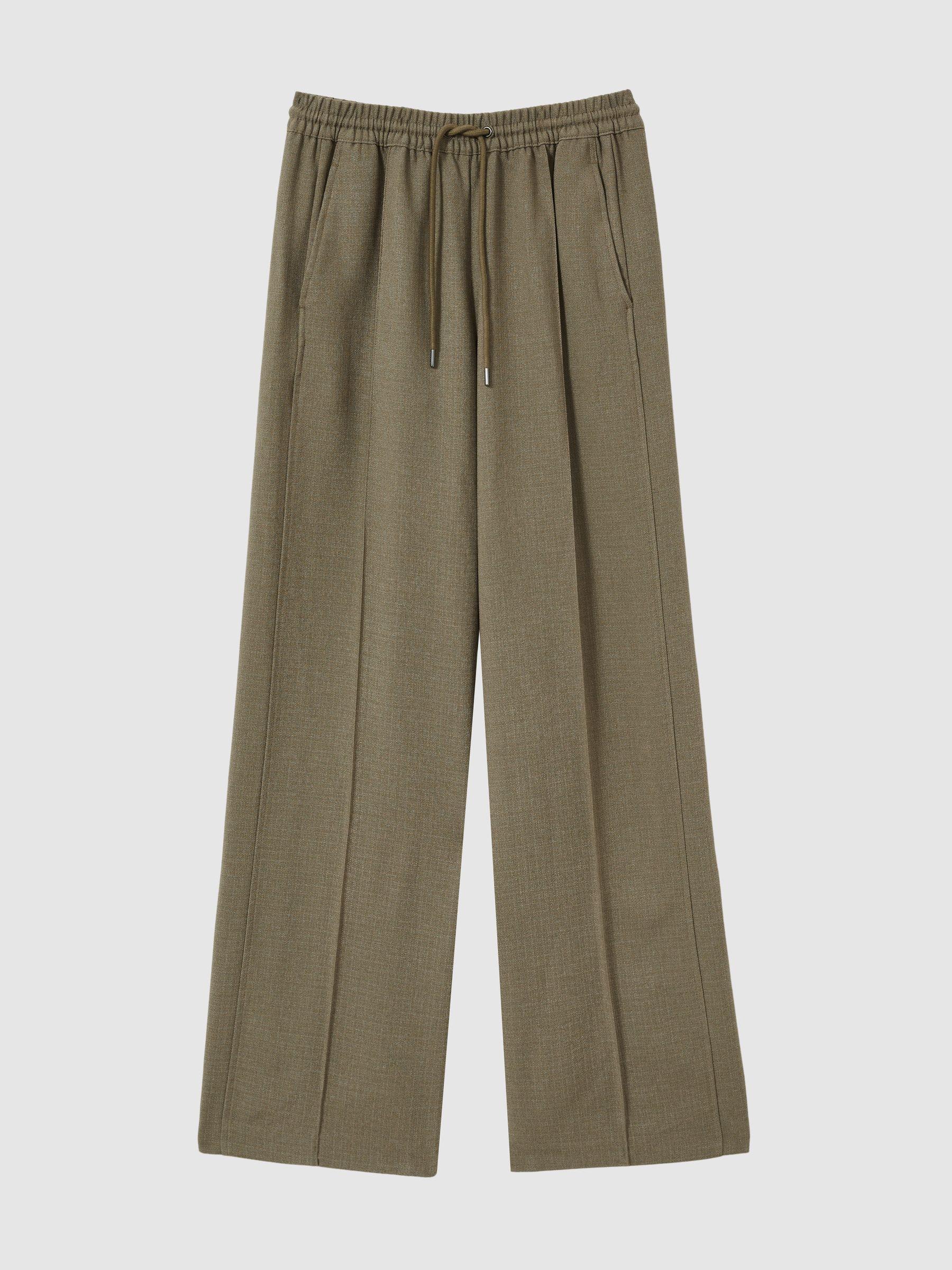 Petite Wide-Leg Drawstring Trousers in Khaki Product Image