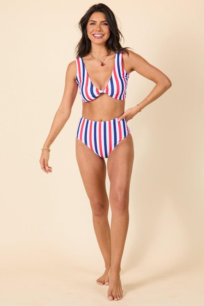 American Dreams Red, White, and Blue Twist Front Striped Bikini Top FINAL SALE Product Image