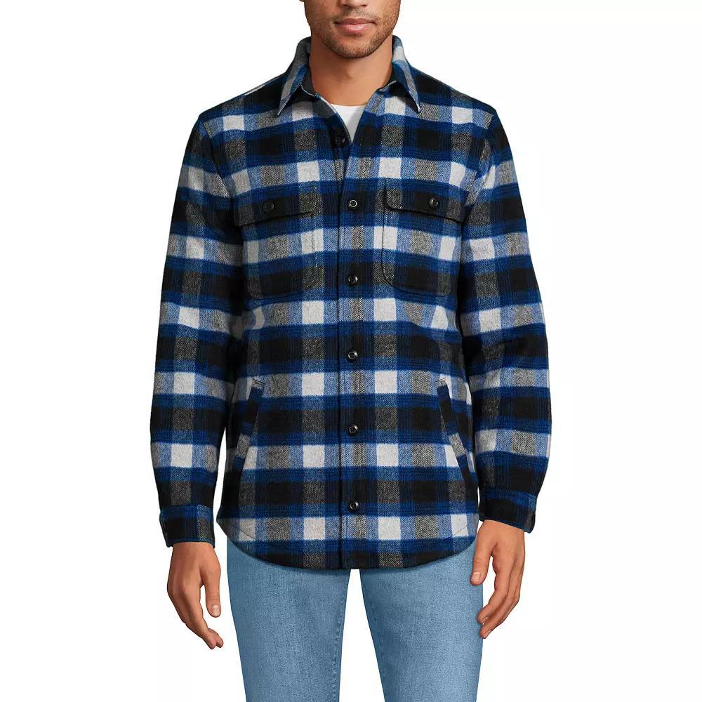 Men's Lands' End Brushed Plaid Shirt Jacket, Size: Large, Steel Grey Blue Product Image