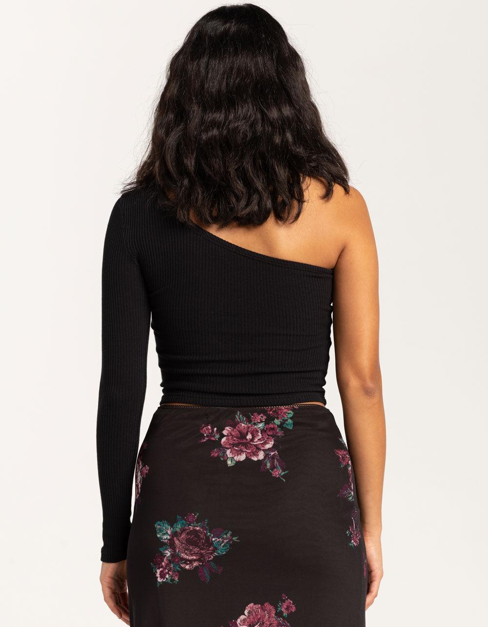 RSQ One Shoulder Long Sleeve Womens Top - BLACK Product Image