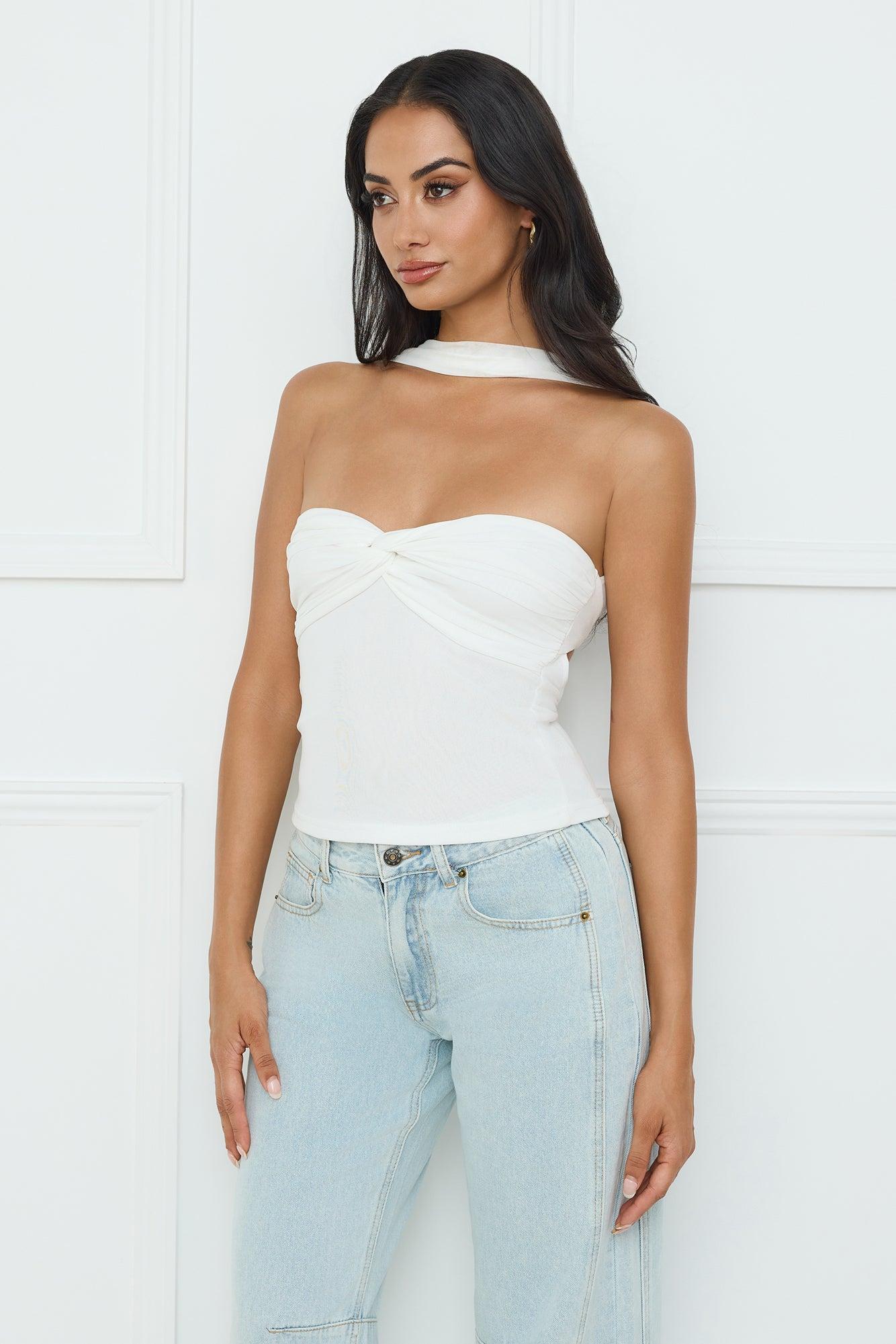 Club Luxe Mesh Halter Top White Product Image