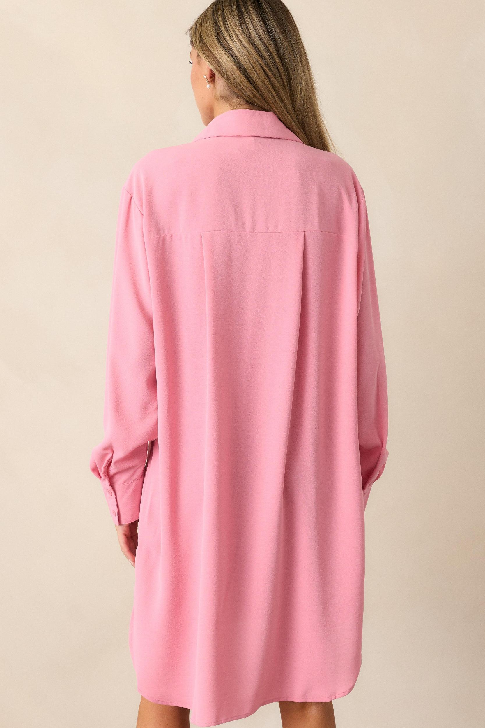 Finding Comfort Pink Button Front Mini Shirt Dress Product Image