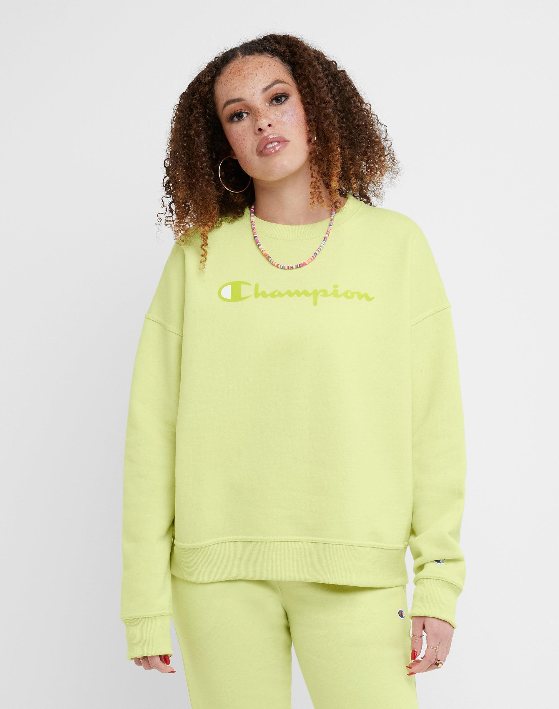 Womens Champion Powerblend Crewneck Sweatshirt, Script Logo Deep Dazzling Blue XS Product Image