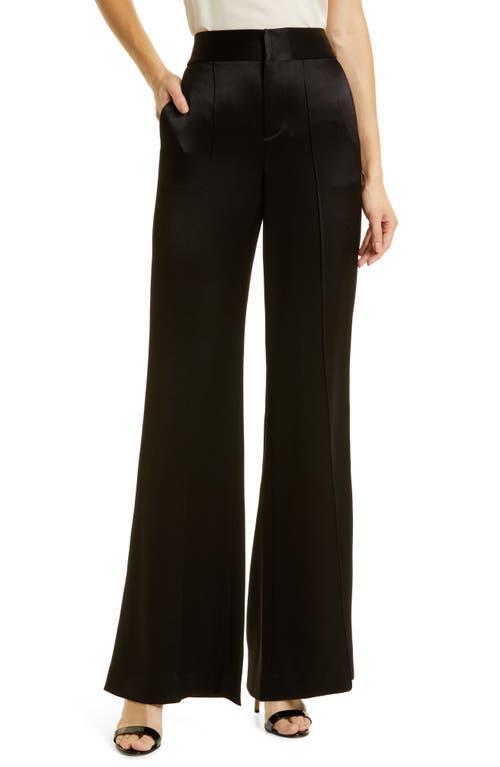 Alice and Olivia Dylan High Waisted Wide Leg Pants in Black Satin Waistband Product Image