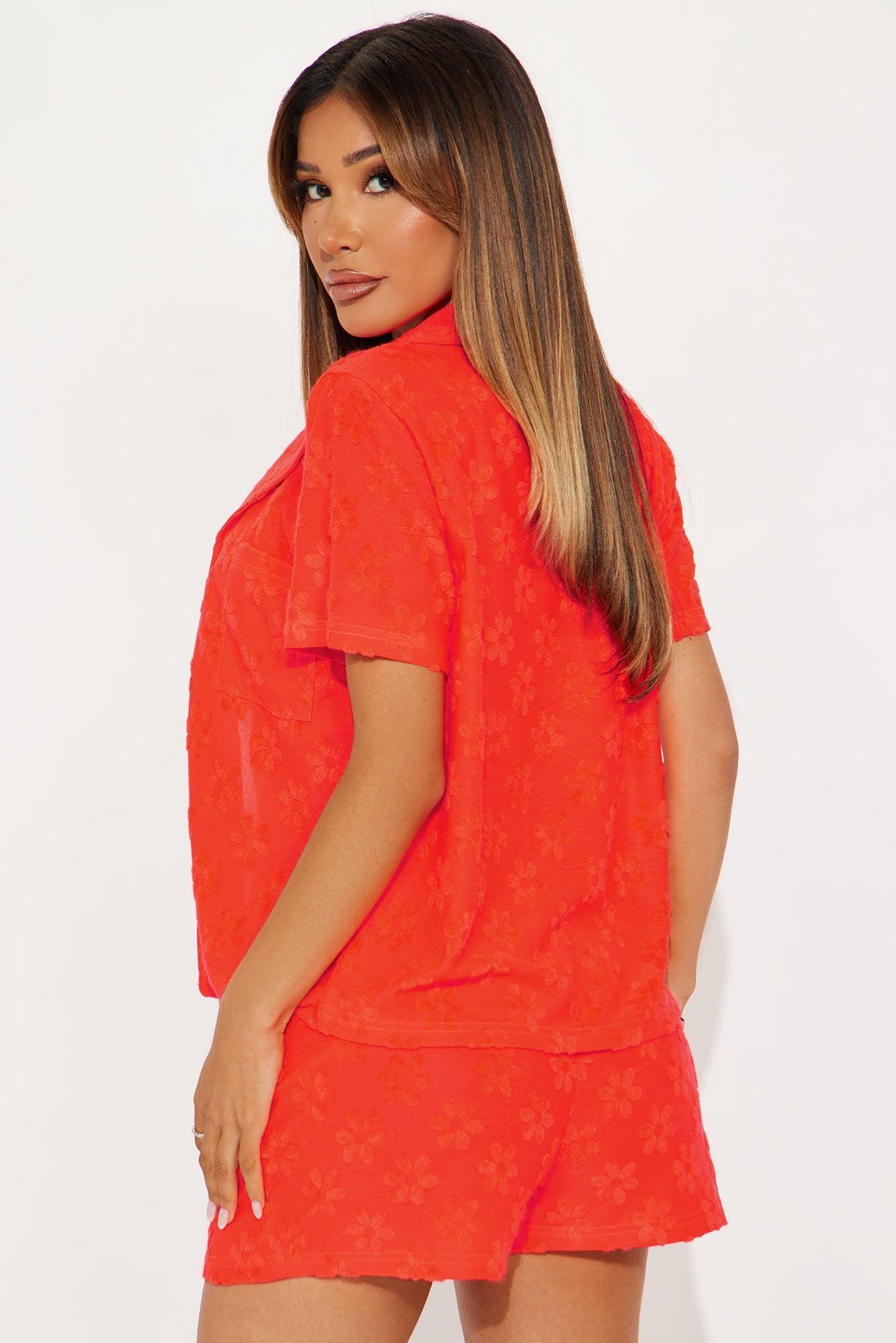Bedroom Chill French Terry Embossed PJ Short Set - Orange Product Image