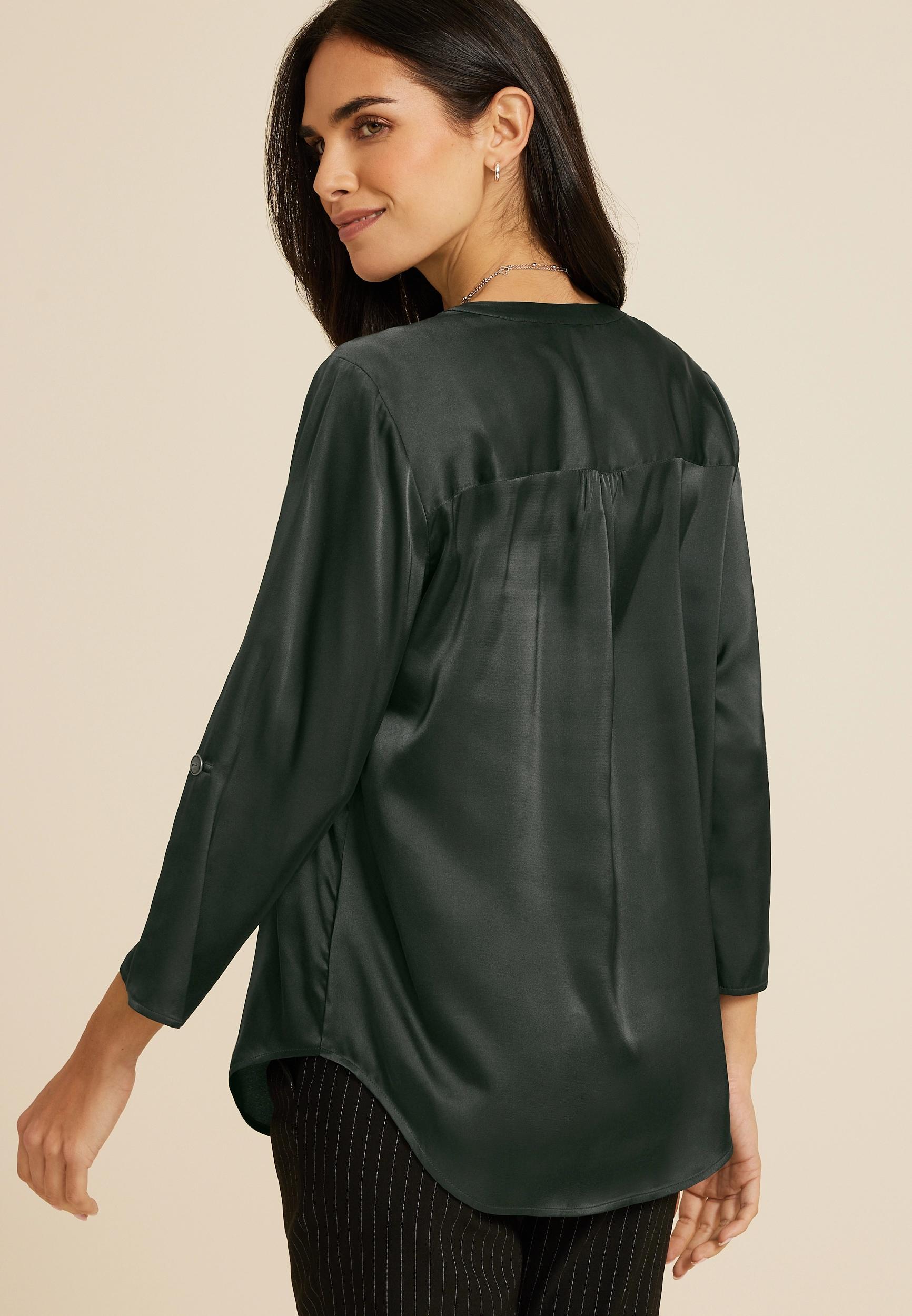 Atwood Satin 3/4 Sleeve Popover Blouse Product Image