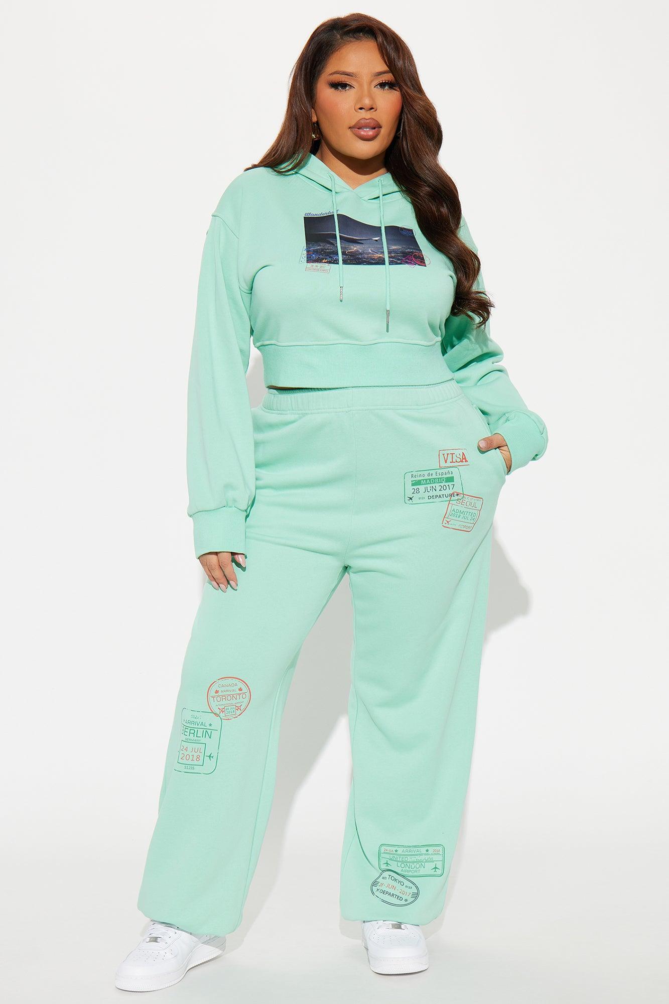 Airport Fit French Terry Pant Set - Mint Product Image
