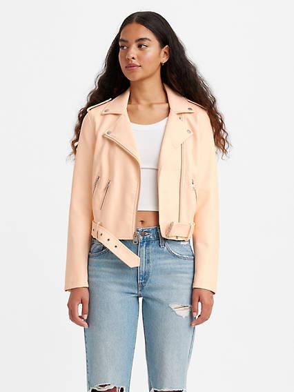 Belted Faux Leather Moto Jacket Product Image