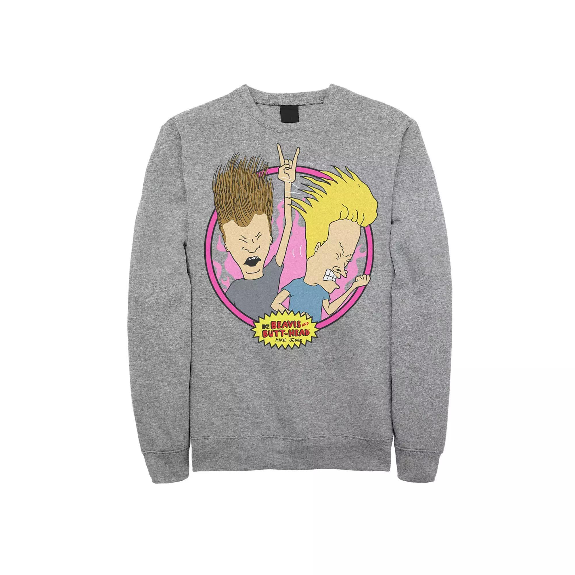 Men's Beavis & Butthead Rock N Roll Circle Portrait Sweatshirt, Size: Medium, White Product Image