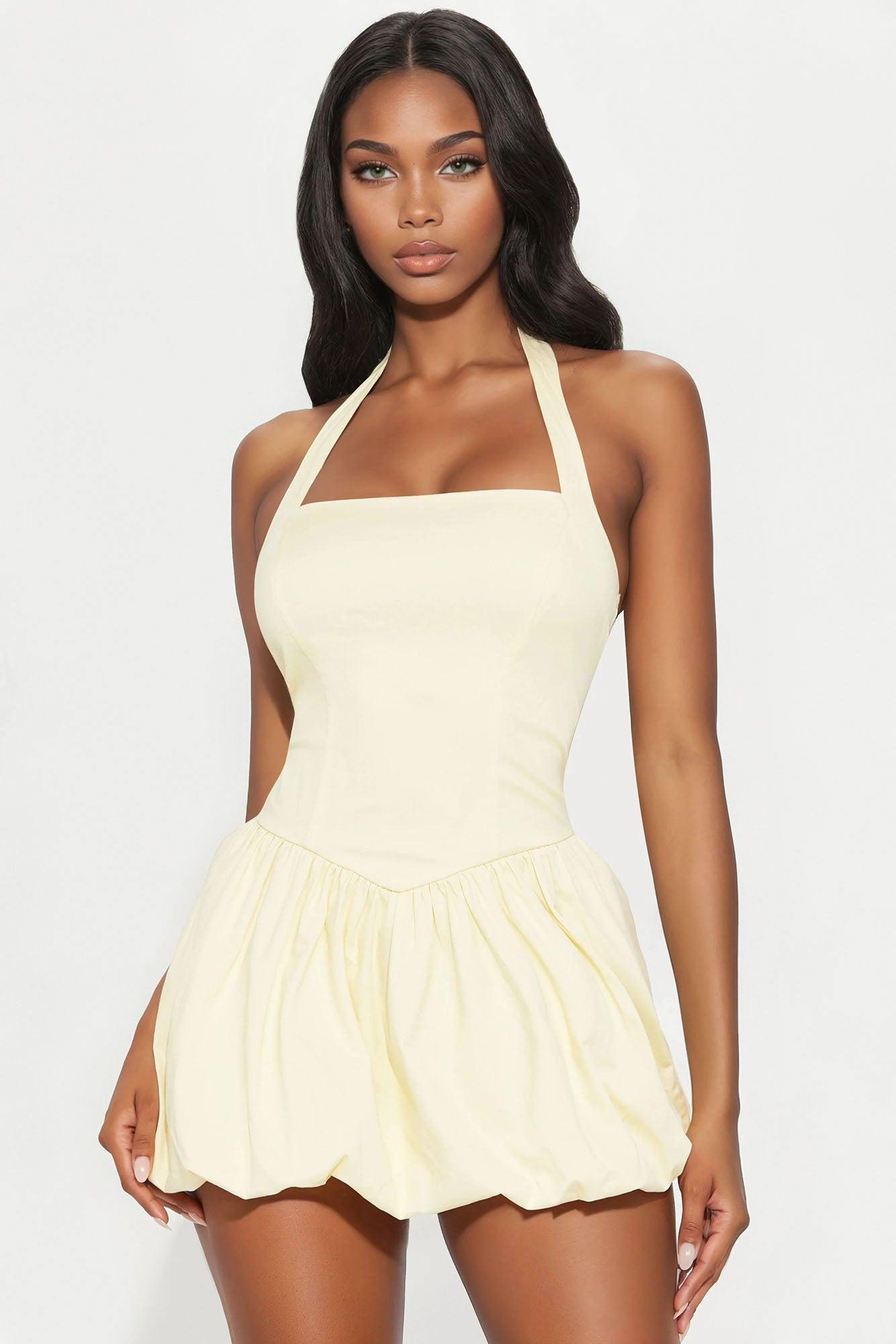 Charlotte Bubble Mini Dress - Yellow Product Image