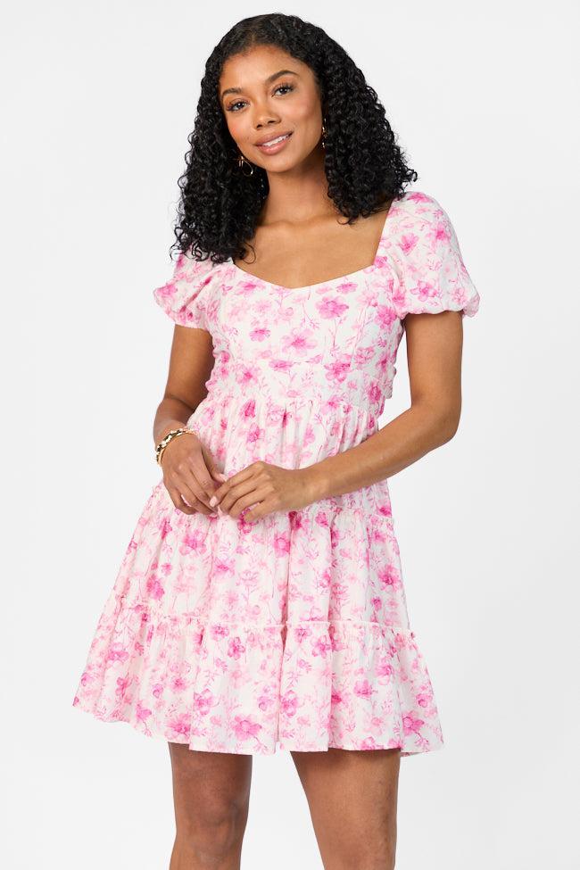 Calling Perfection Pink Floral Dress With Back Bow Detail SALE Product Image