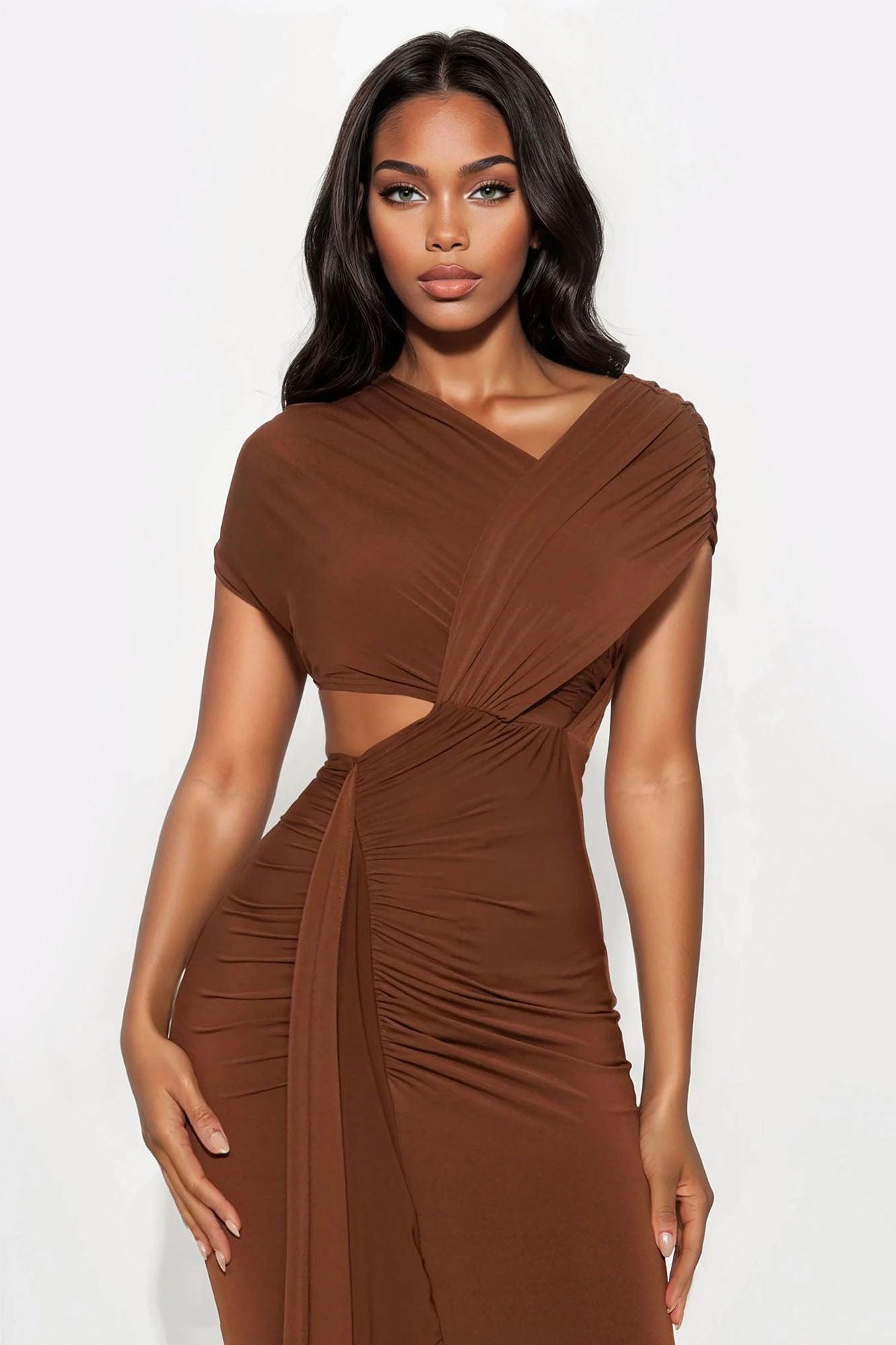 Aria Cut Out Maxi Dress - Chocolate Product Image