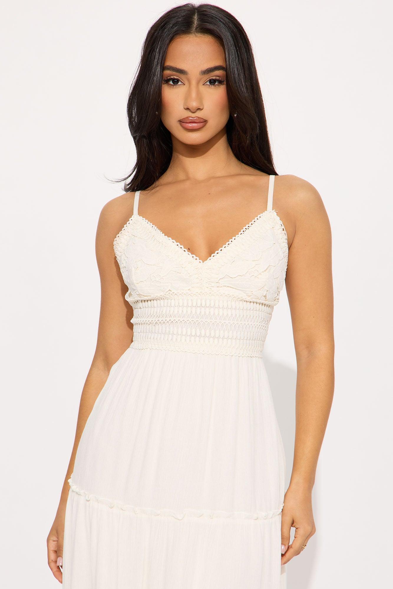 Jaslene Crochet Midi Dress - Ivory Product Image
