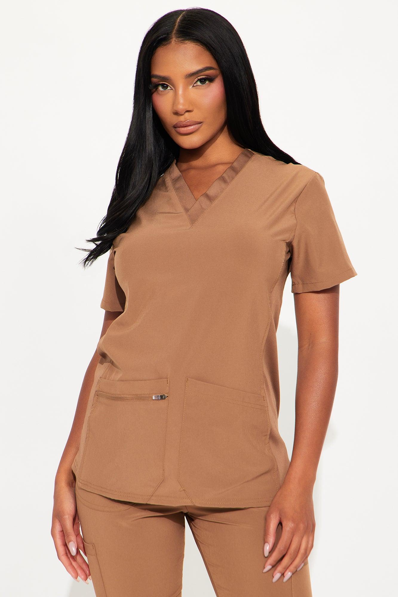 Check Up Side Rib Stretch Uniform Scrub Jogger Set - Chocolate Product Image