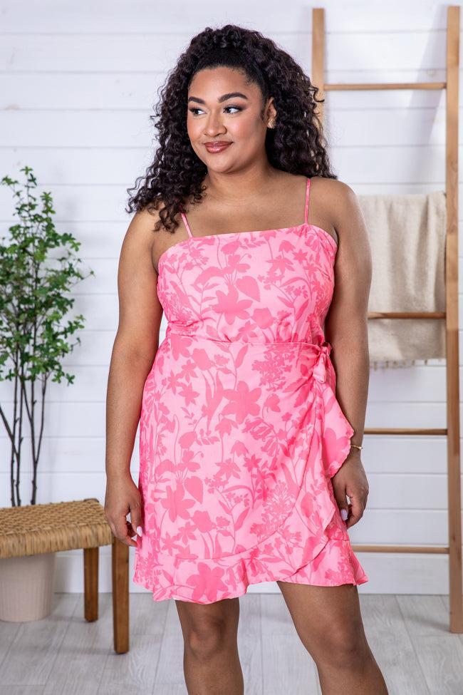 So Far So Good Pink Floral Wrap Mini Dress FINAL SALE Product Image