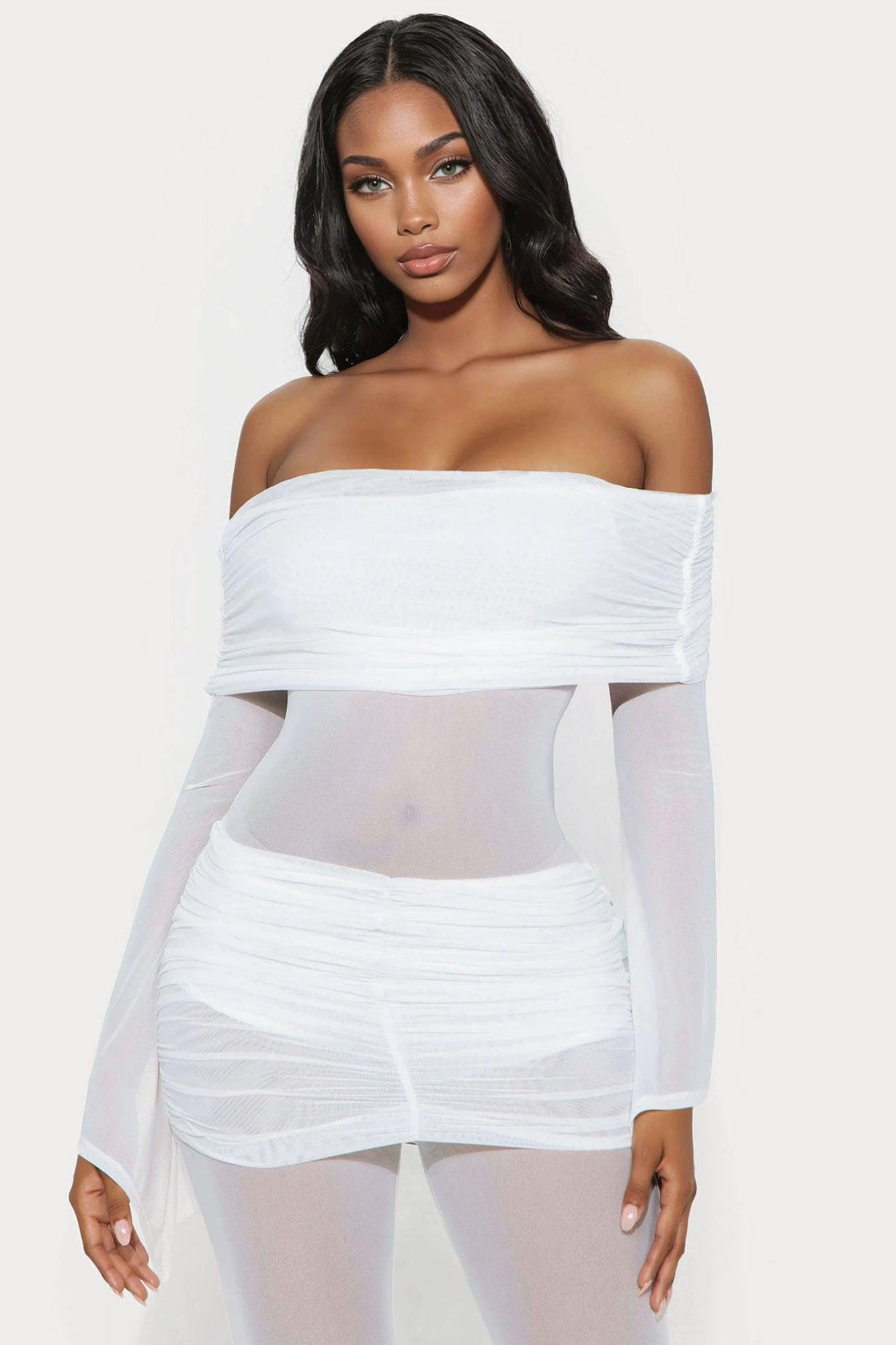 Olivia Ruched Mesh Jumpsuit - White Female Product Image