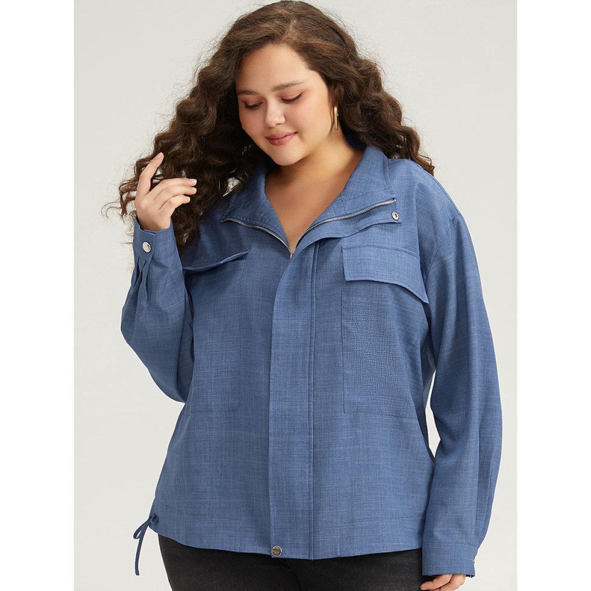 Plus Size Plain Flap Pocket Zipper Lapel Collar Coat Women Stone Casual Plain Ladies Dailywear Winter Coats BloomChic 14-16/1X Product Image