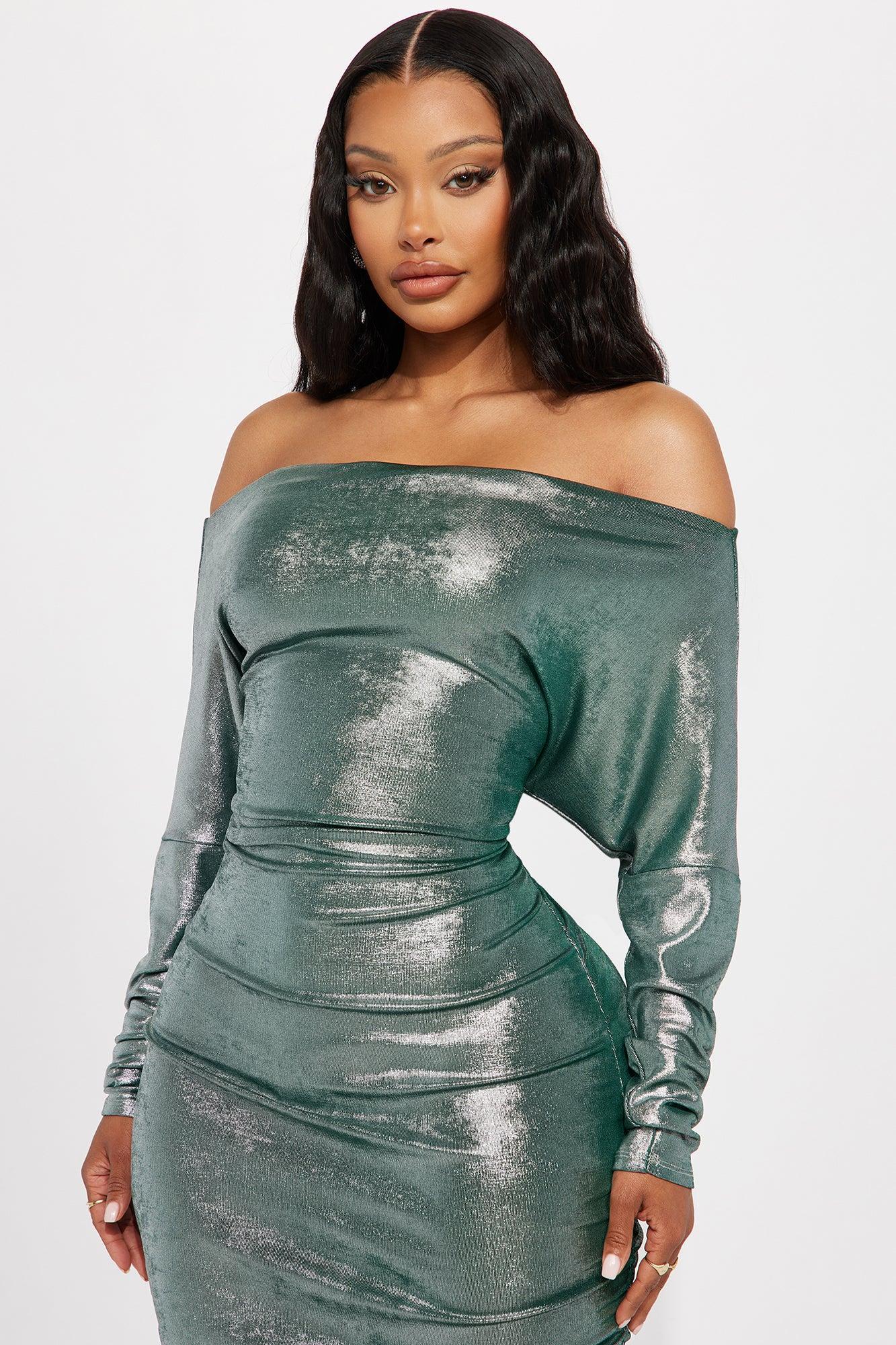 Adeline Metallic Midi Dress - Hunter Product Image