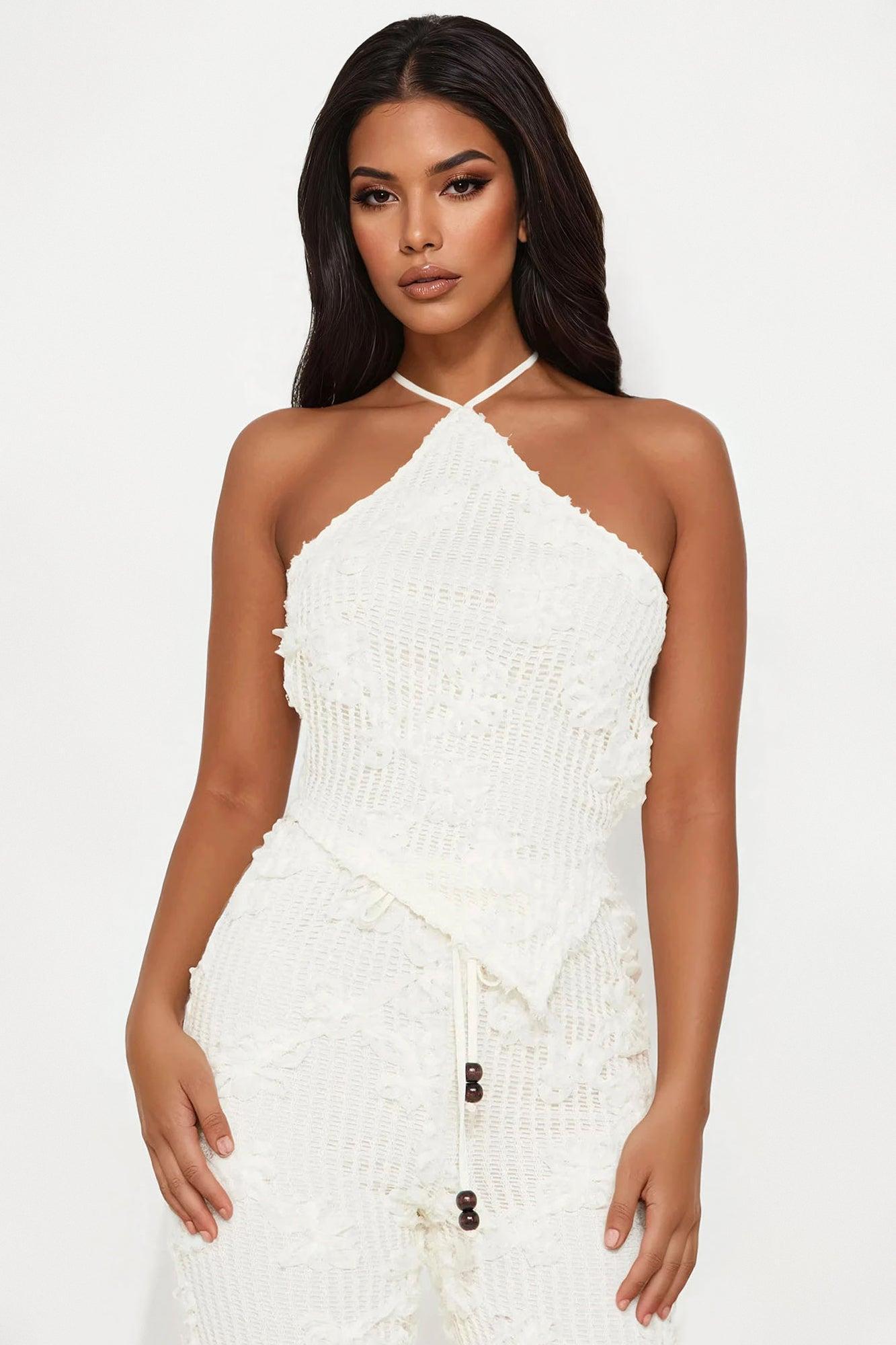 Dream In Ivory Fishnet Pant Set - Ivory Product Image
