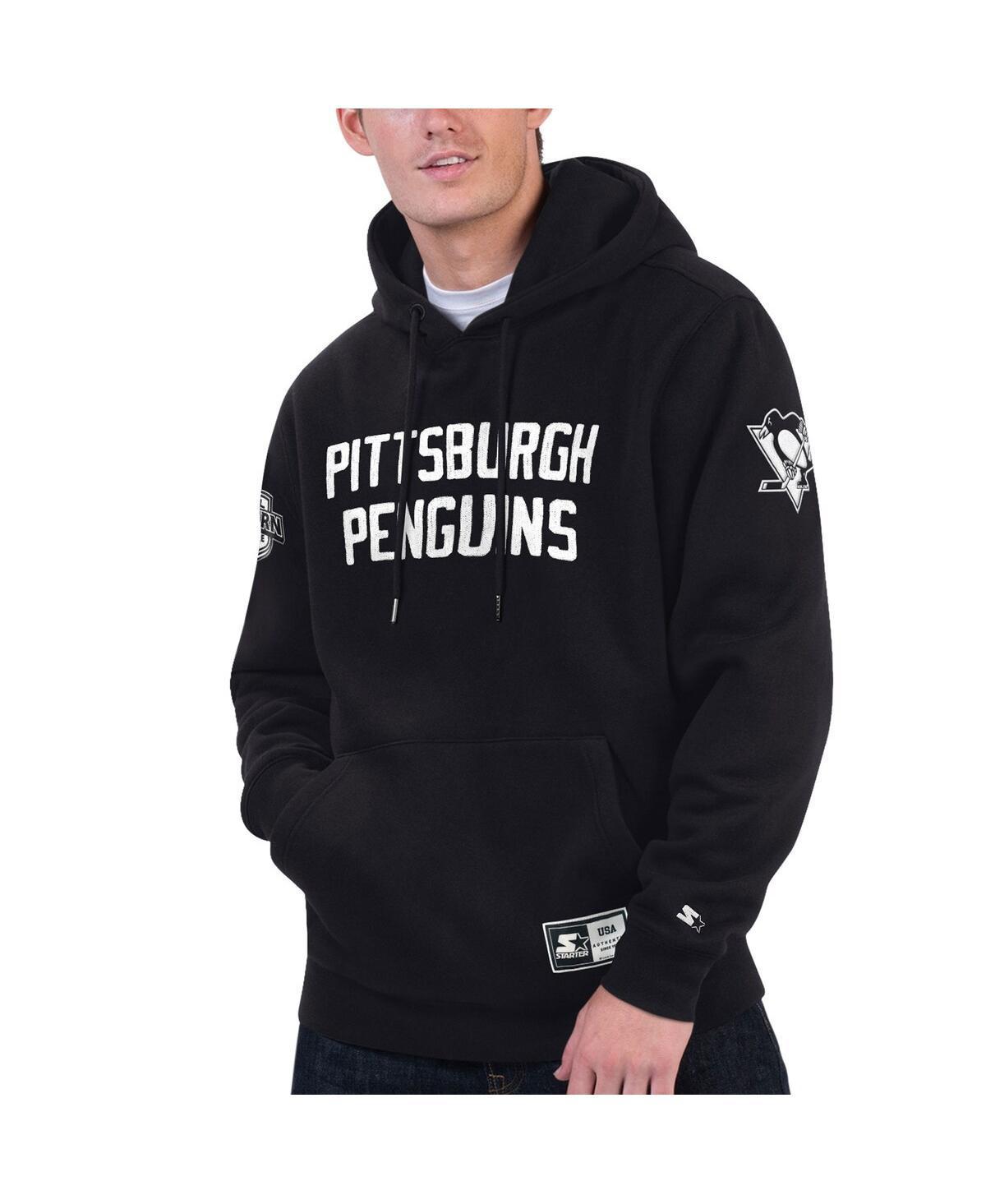 Men's Starter Black Pittsburgh Penguins Hat Trick Pullover Hoodie, Size: Medium Product Image