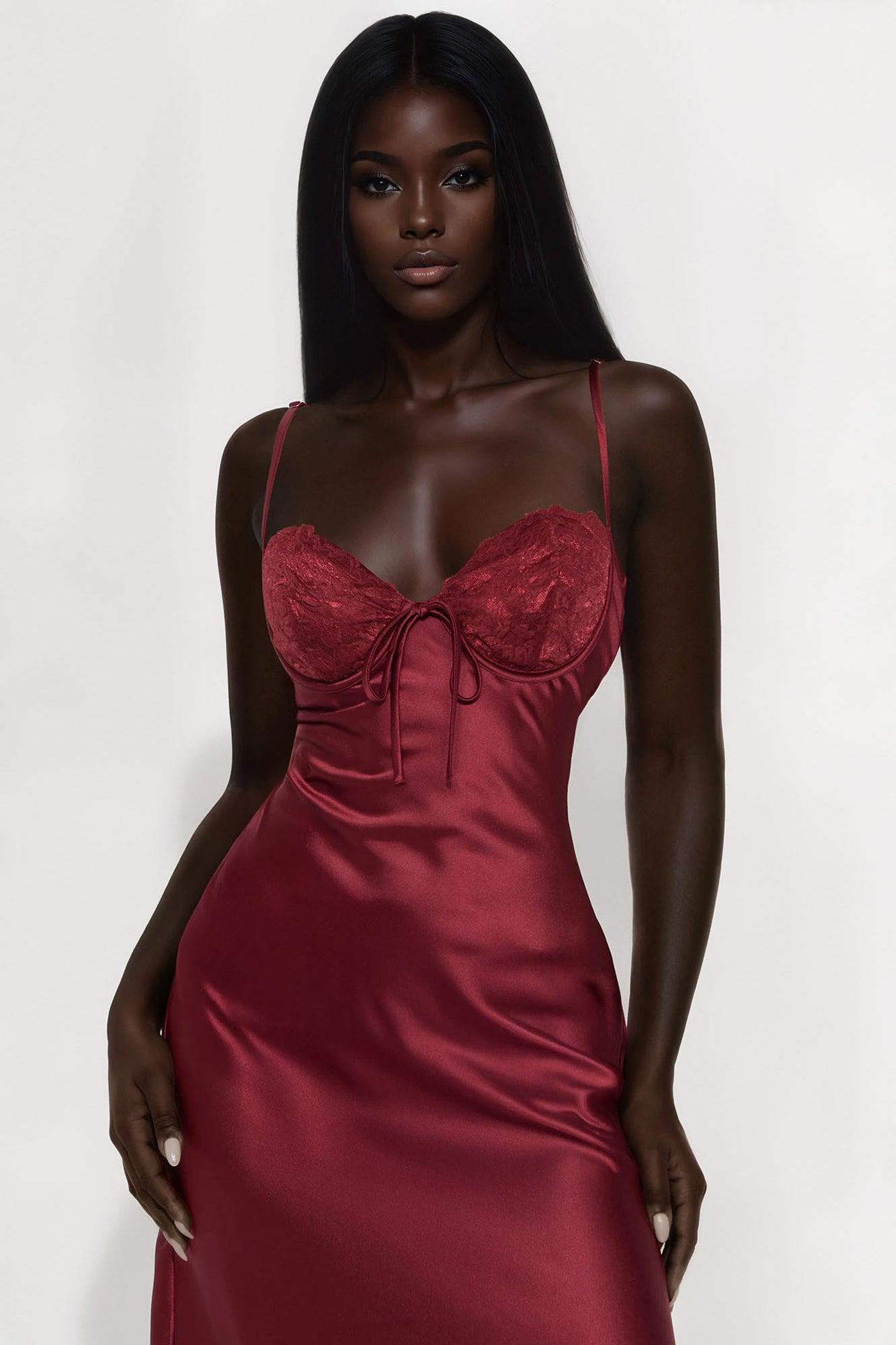 Purely Passionate Satin Midi Dress - Wine Product Image