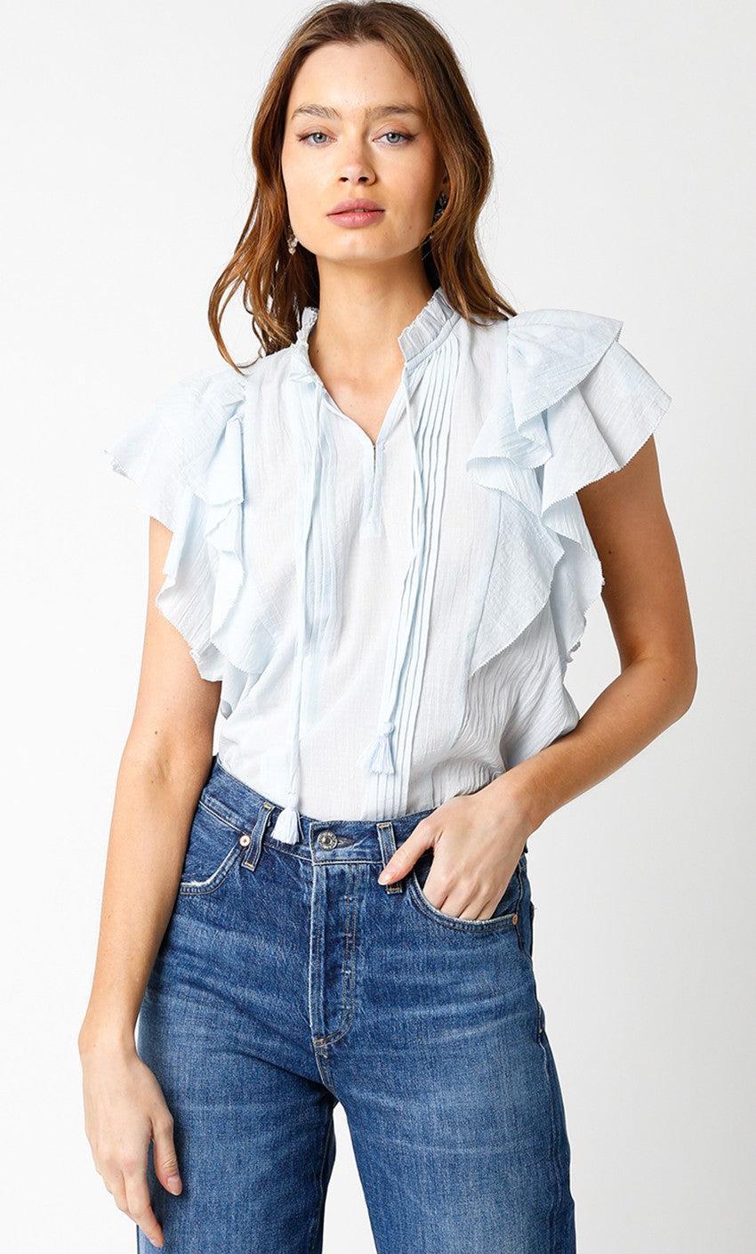 FINAL SALE Zara Ruffle Top | Blue Product Image