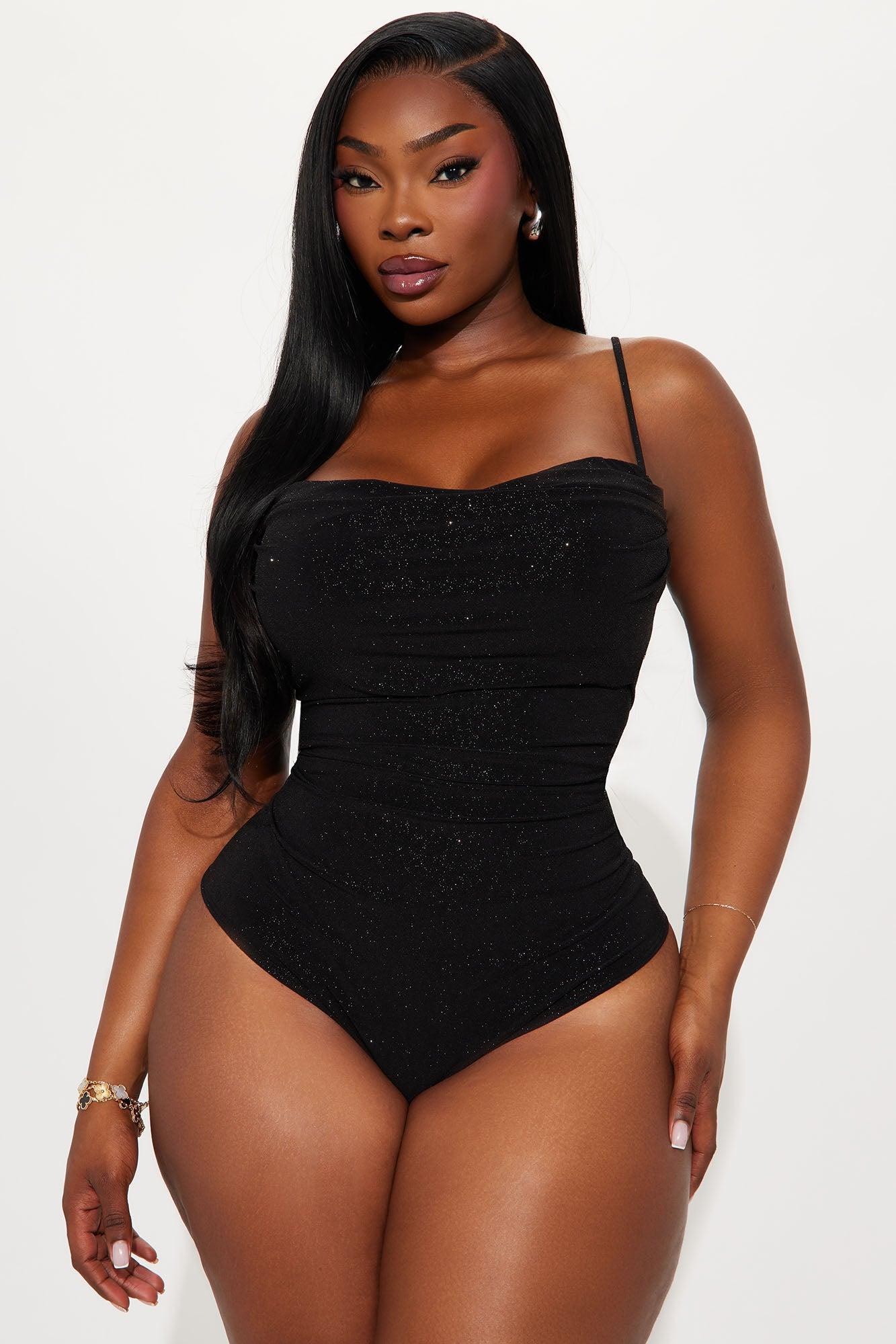 Star Dust Ruched Glitter Bodysuit - Black Product Image