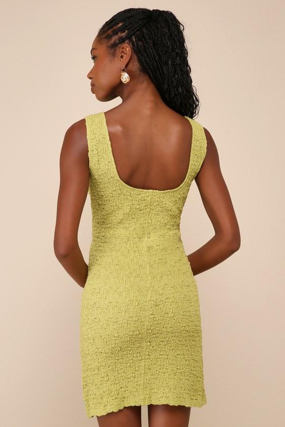 Saturday Feelings Green Crinkle Square-Neck Bodycon Mini Dress Product Image