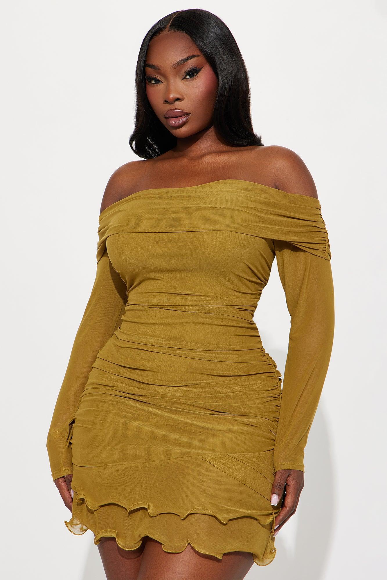 Tessa Mesh Off Shoulder Mini Dress - Chartreuse Female Product Image