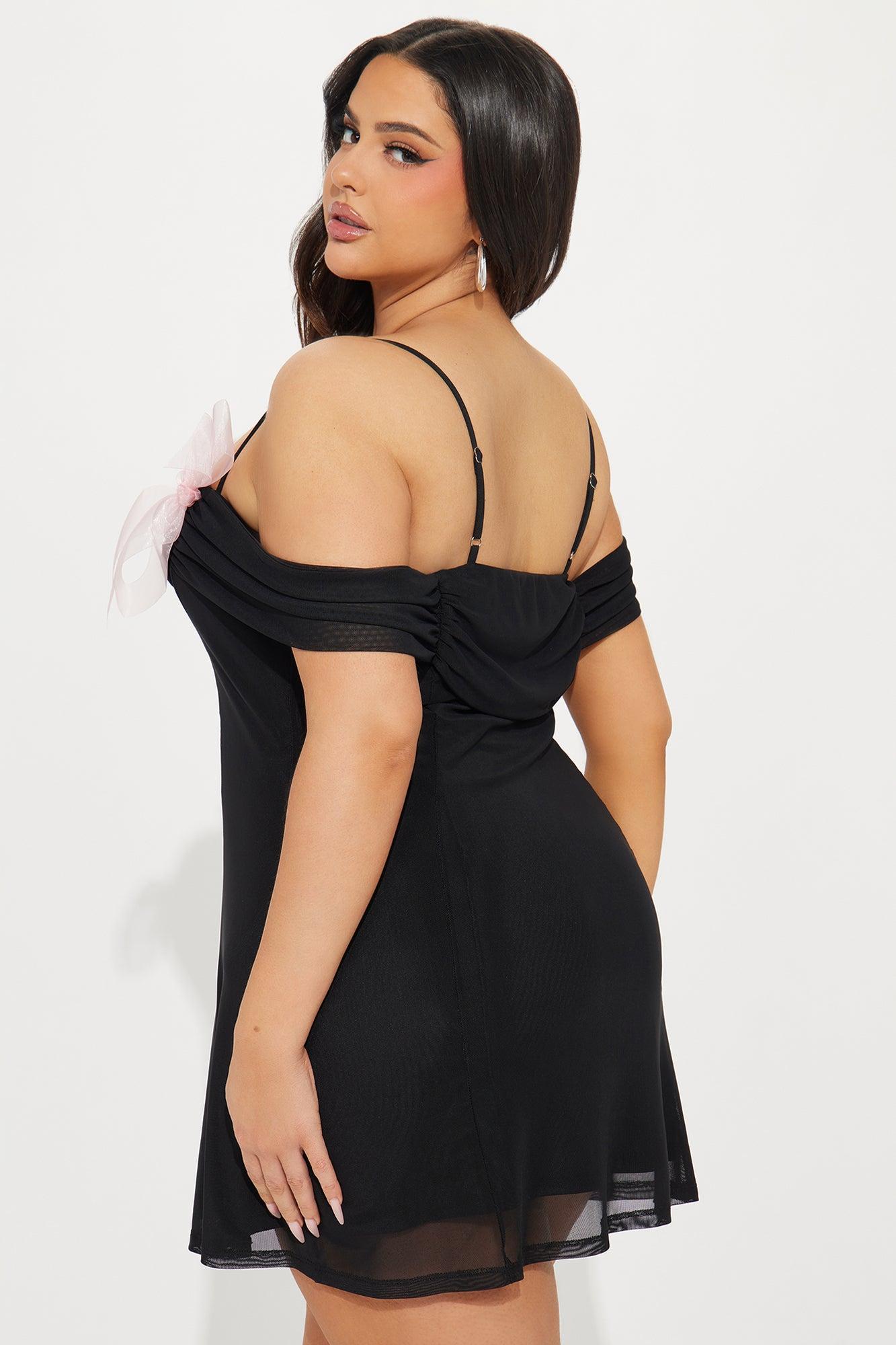 Cute As A Bow Mesh Micro Mini Dress - Black/Pink Product Image