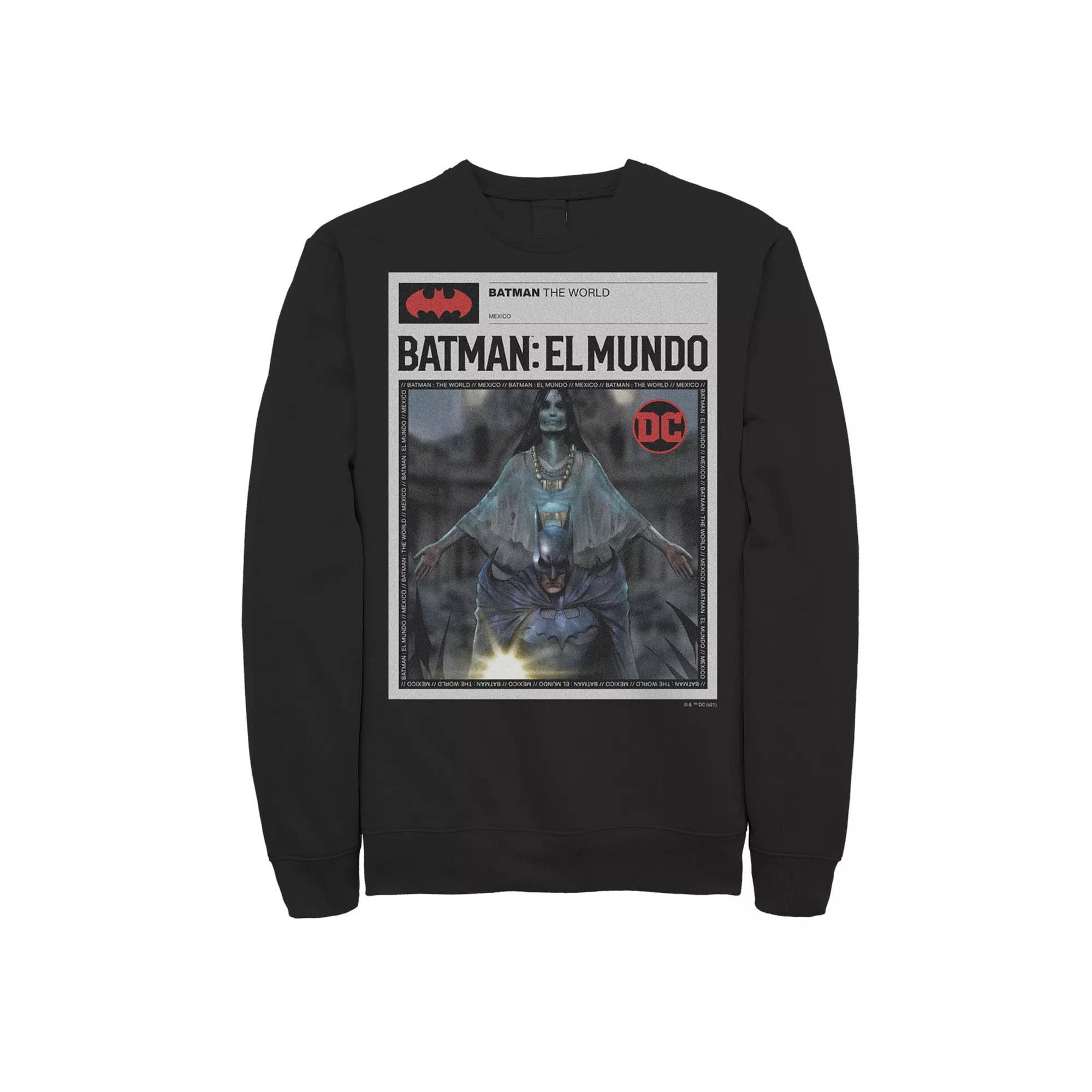 Men's Batman The World Mexicao News Poster Sweatshirt, Boy's, Size: Large, Black Product Image