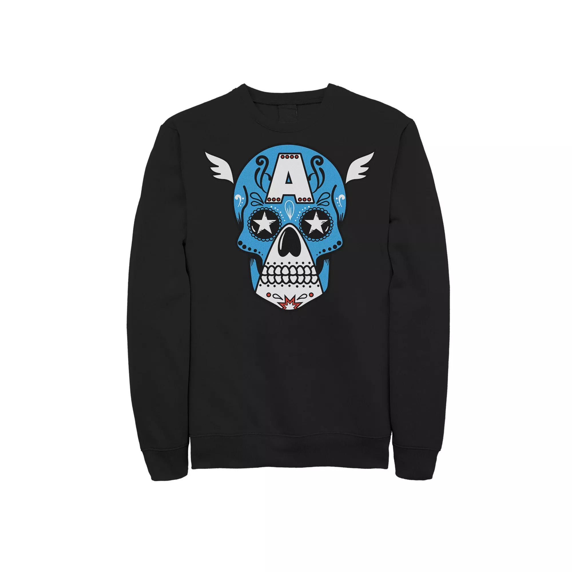 Men's Marvel Avengers Captain America Sugar Skull Sweatshirt, Size: XXL, Black Product Image