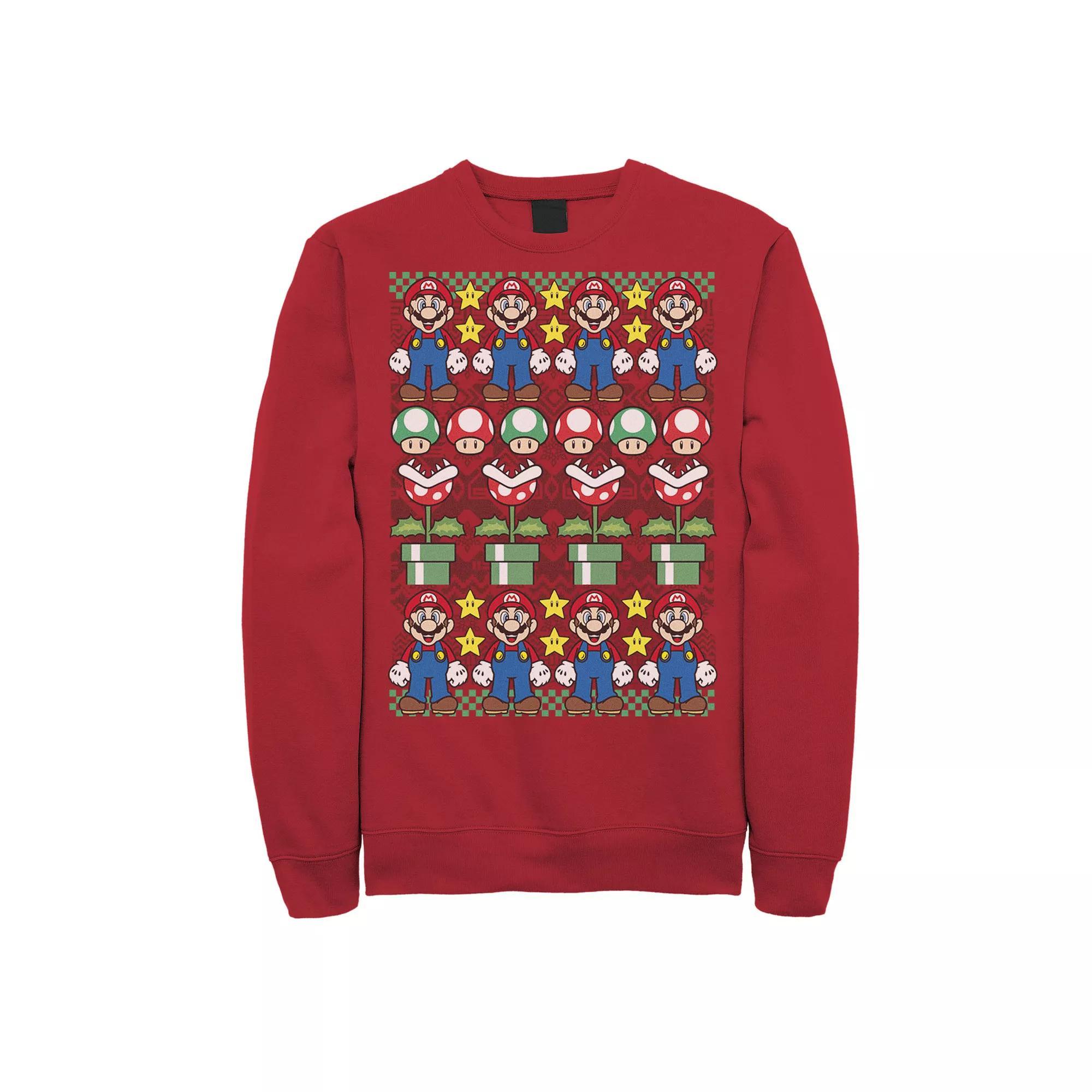 Men's Nintendo Super Mario Character Stack Ugly Christmas Sweater Style Sweatshirt, Size: XL, Red Product Image