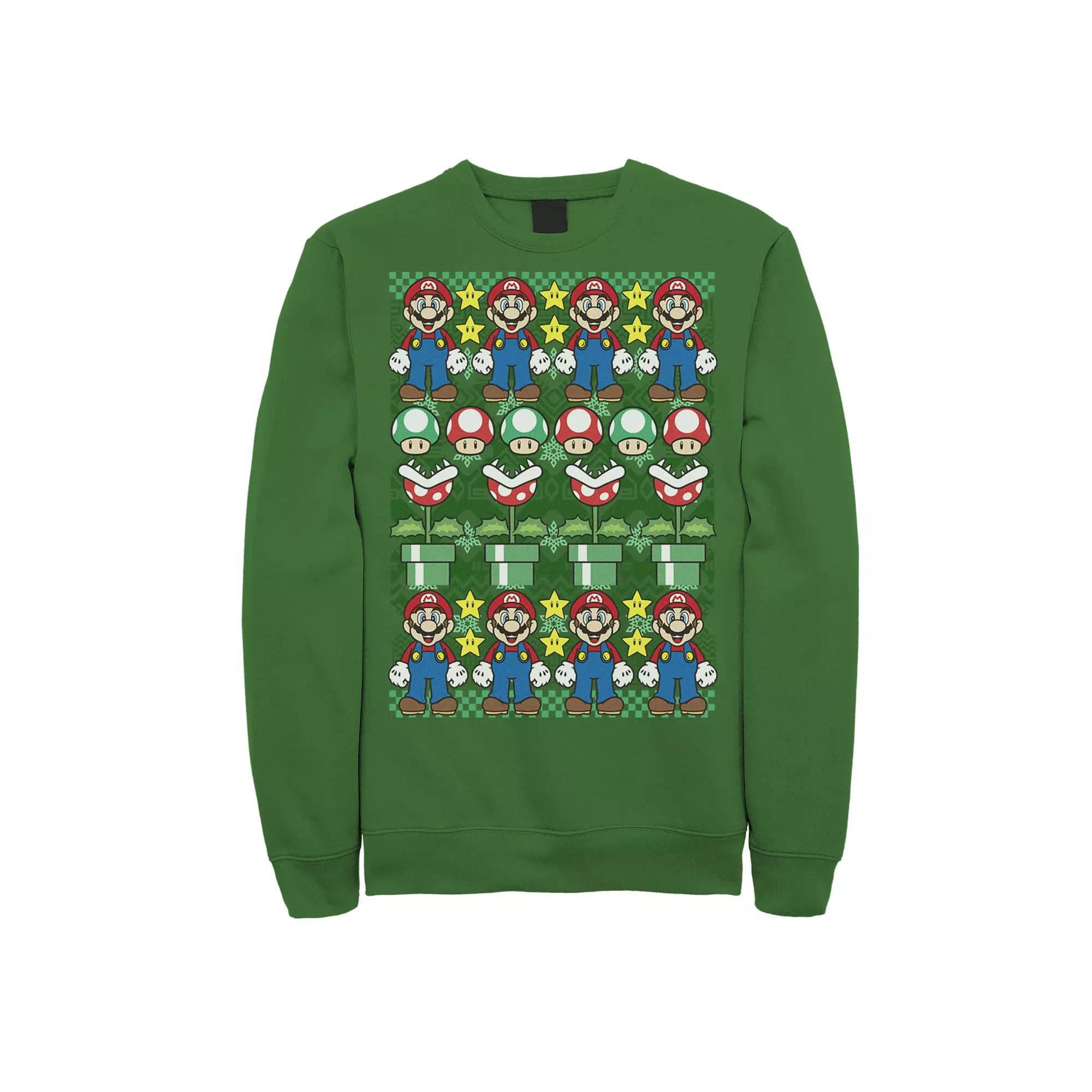 Men's Nintendo Super Mario Character Stack Ugly Christmas Sweater Style Sweatshirt, Size: XL, Red Product Image